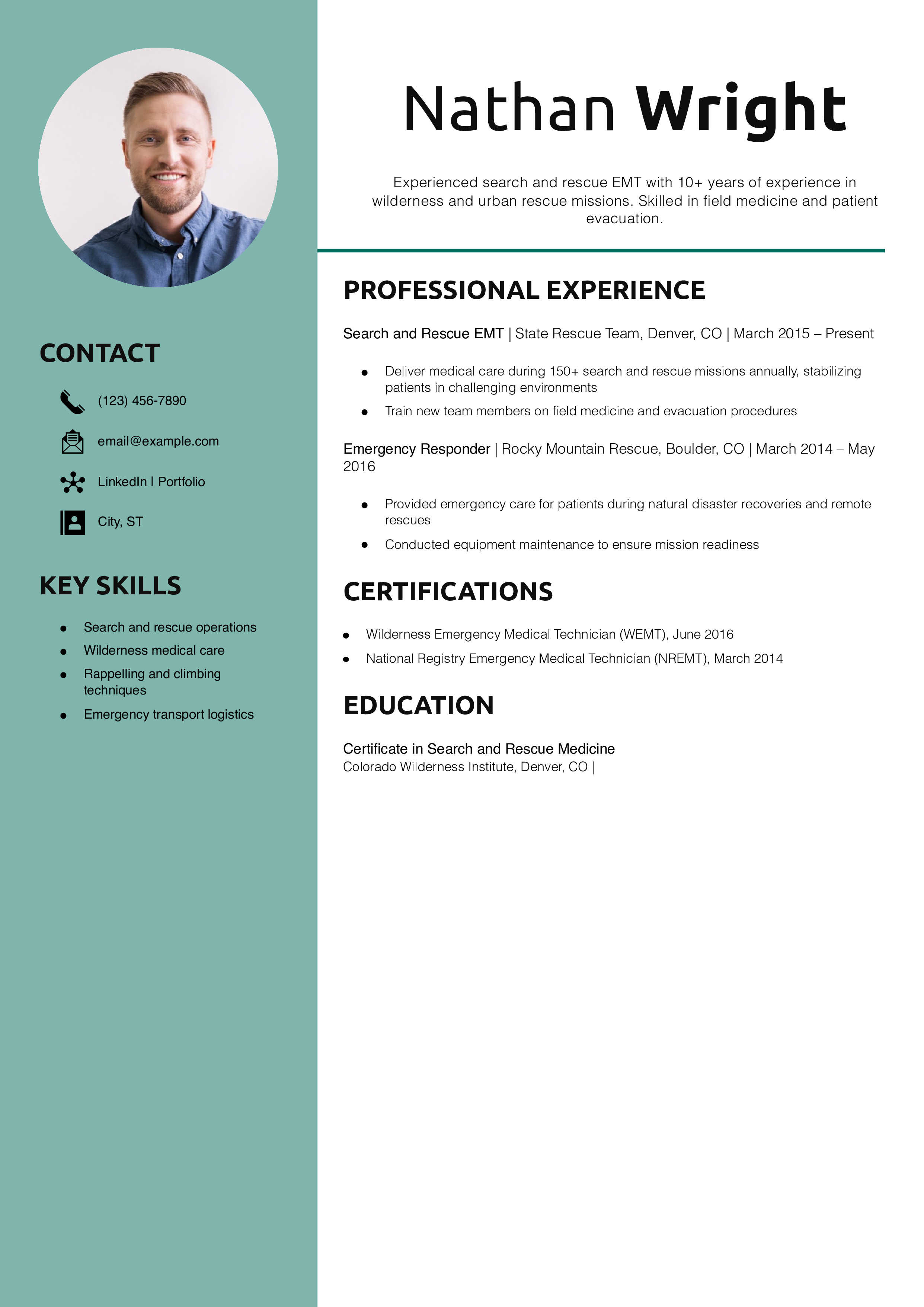 Search and Rescue EMT Resume Example