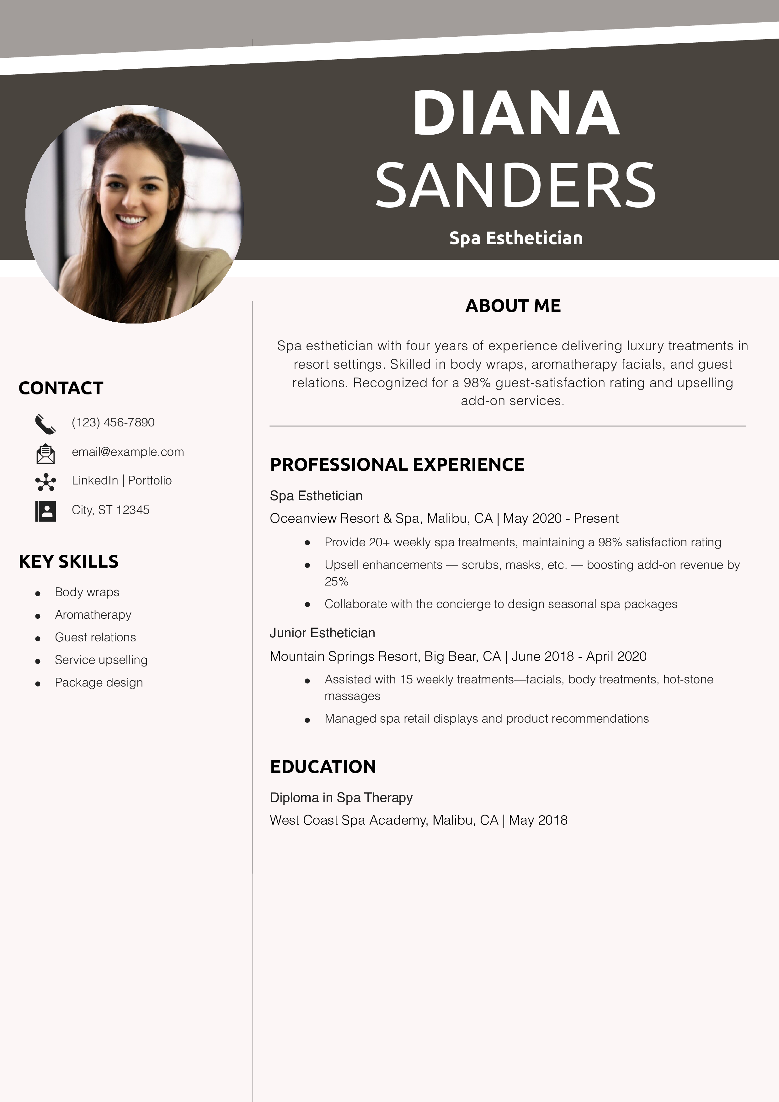 Spa Esthetician Resume Example