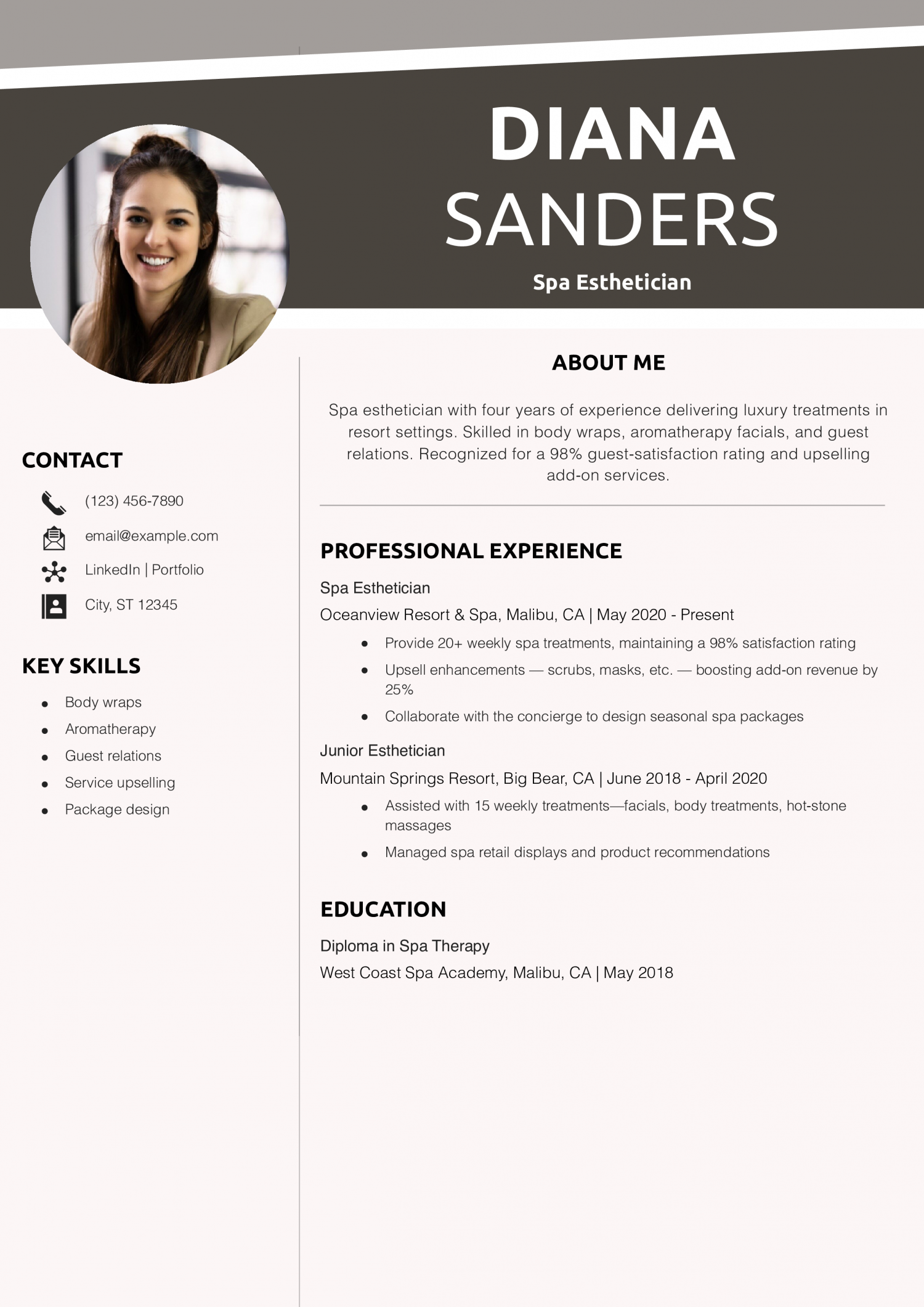 Spa Esthetician Resume Example