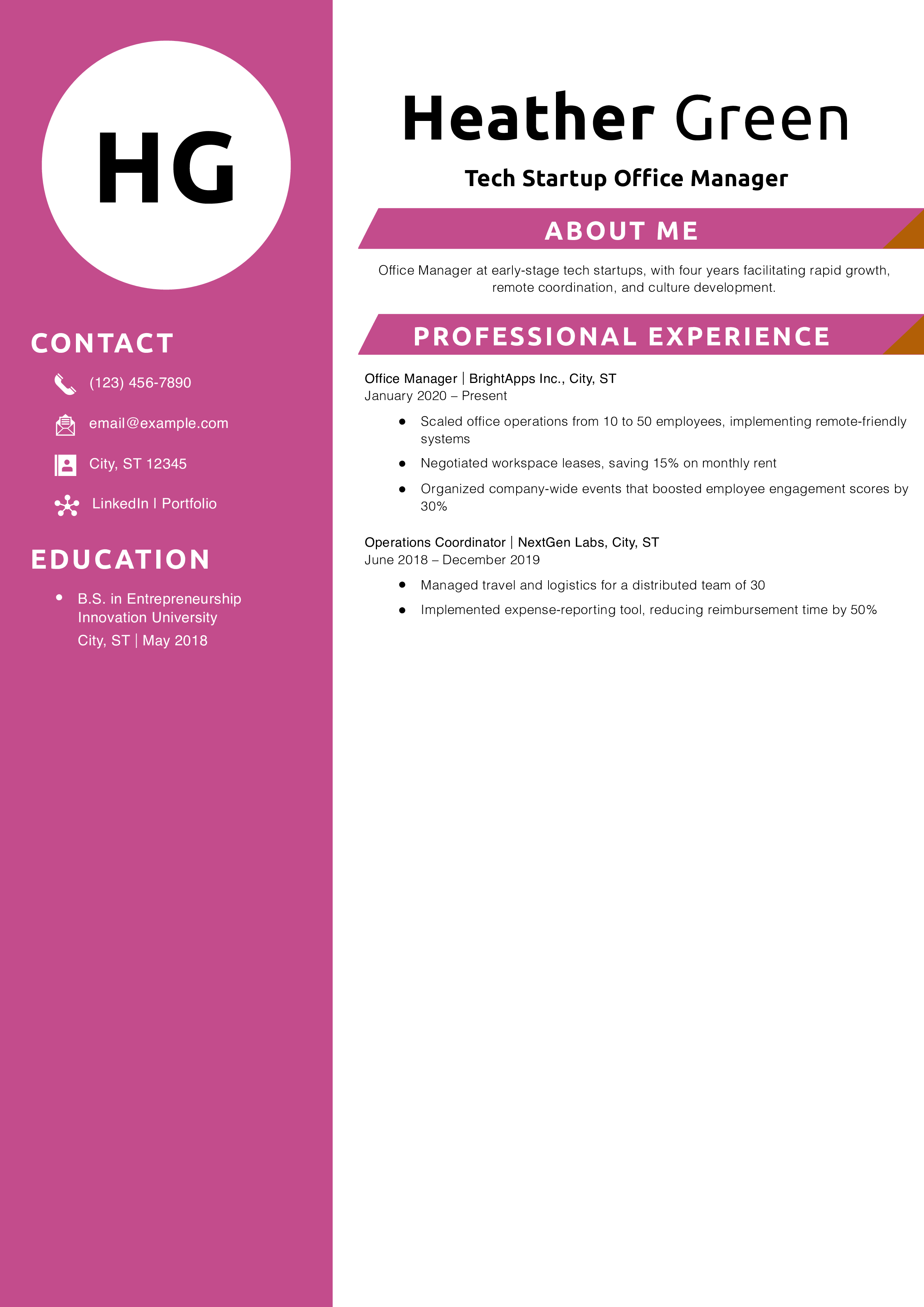 Tech Startup Office Manager Resume Example