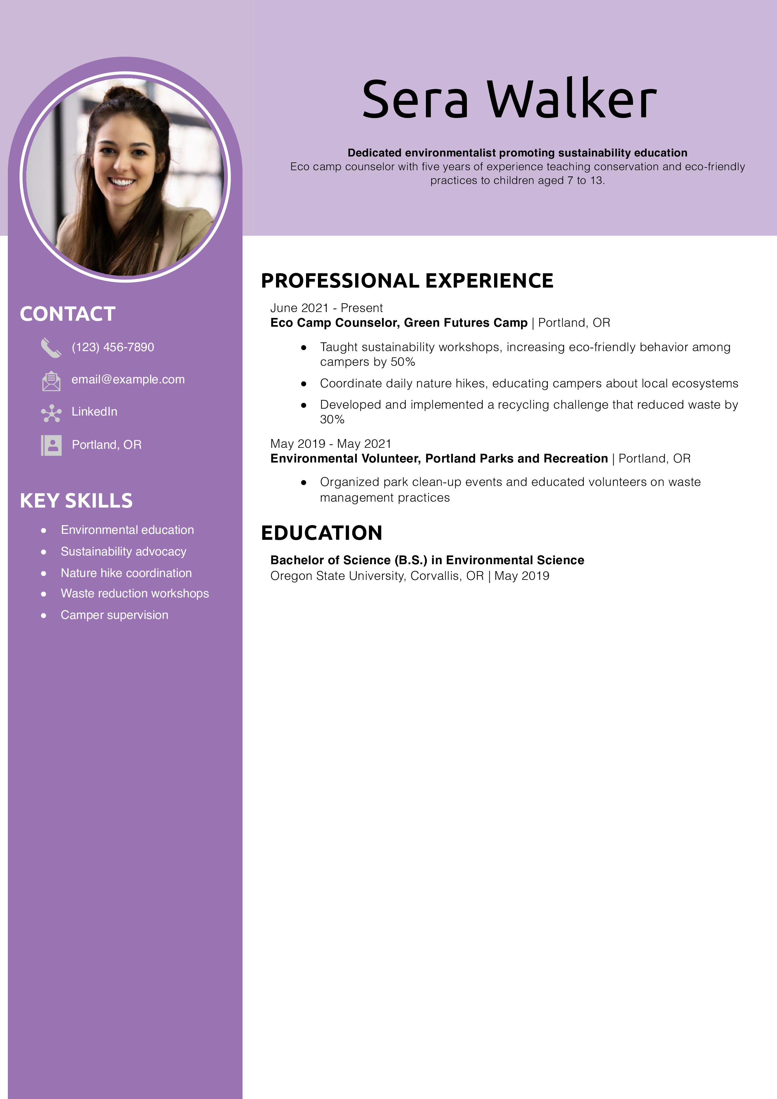 Eco Camp Counselor Resume