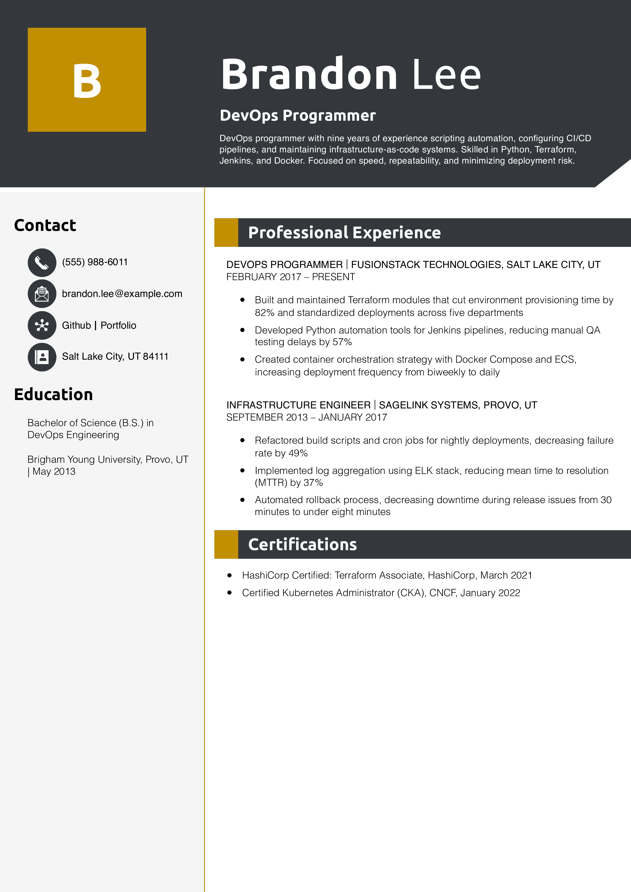 DevOps Programmer Resume Example