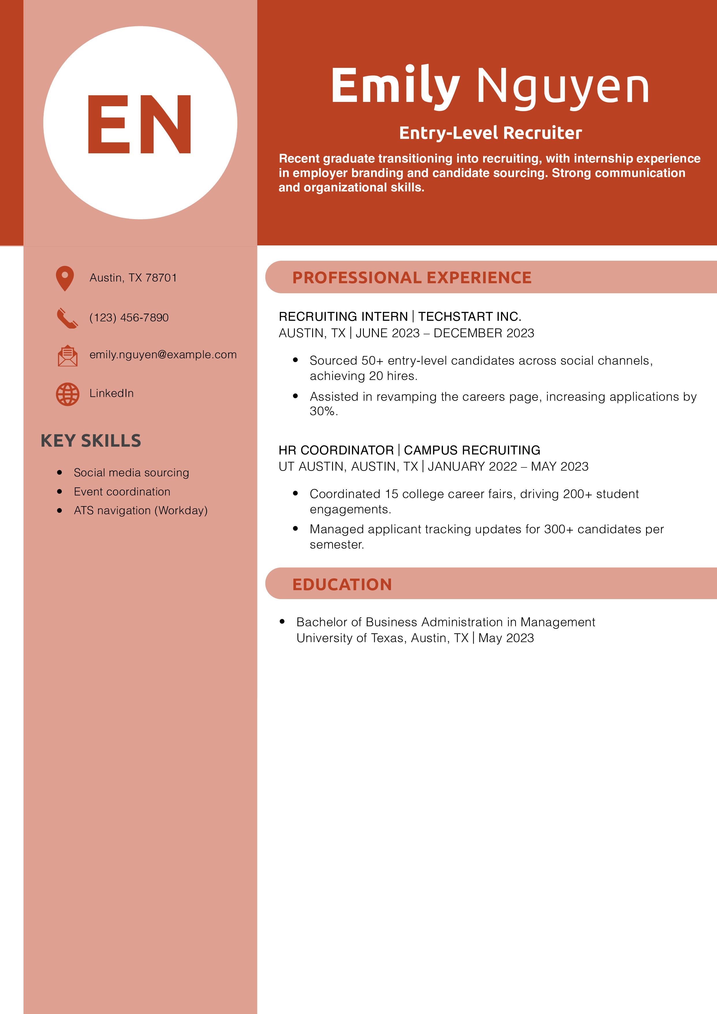 Entry-Level Recruiter Resume Example