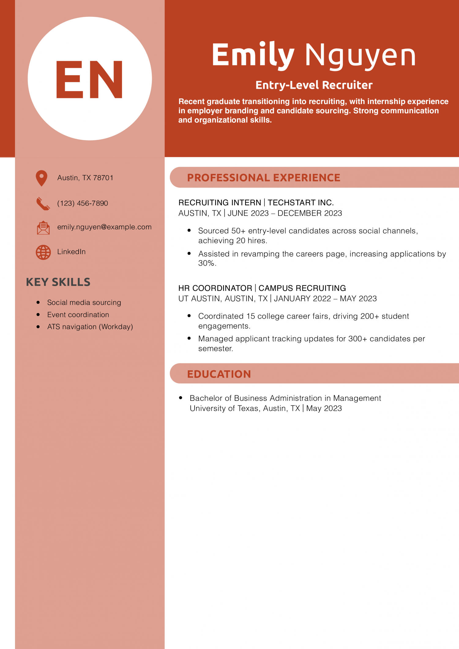 Entry-Level Recruiter Resume Example