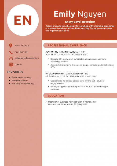 Entry-Level Recruiter Resume Example