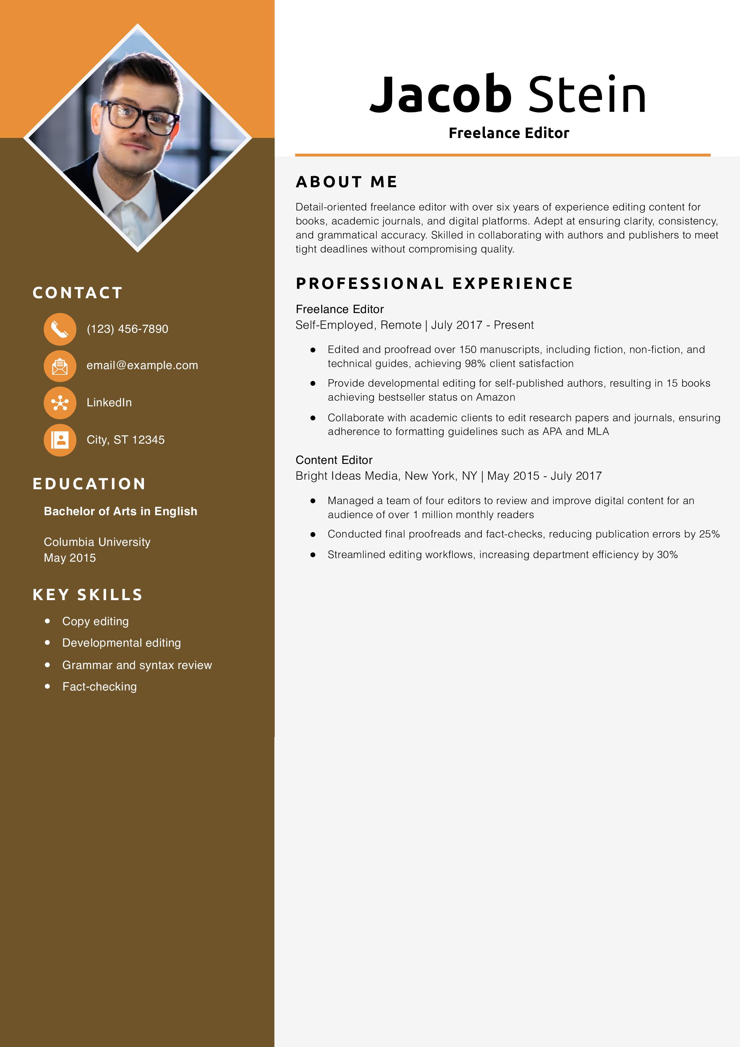Freelance Editor Resume Example