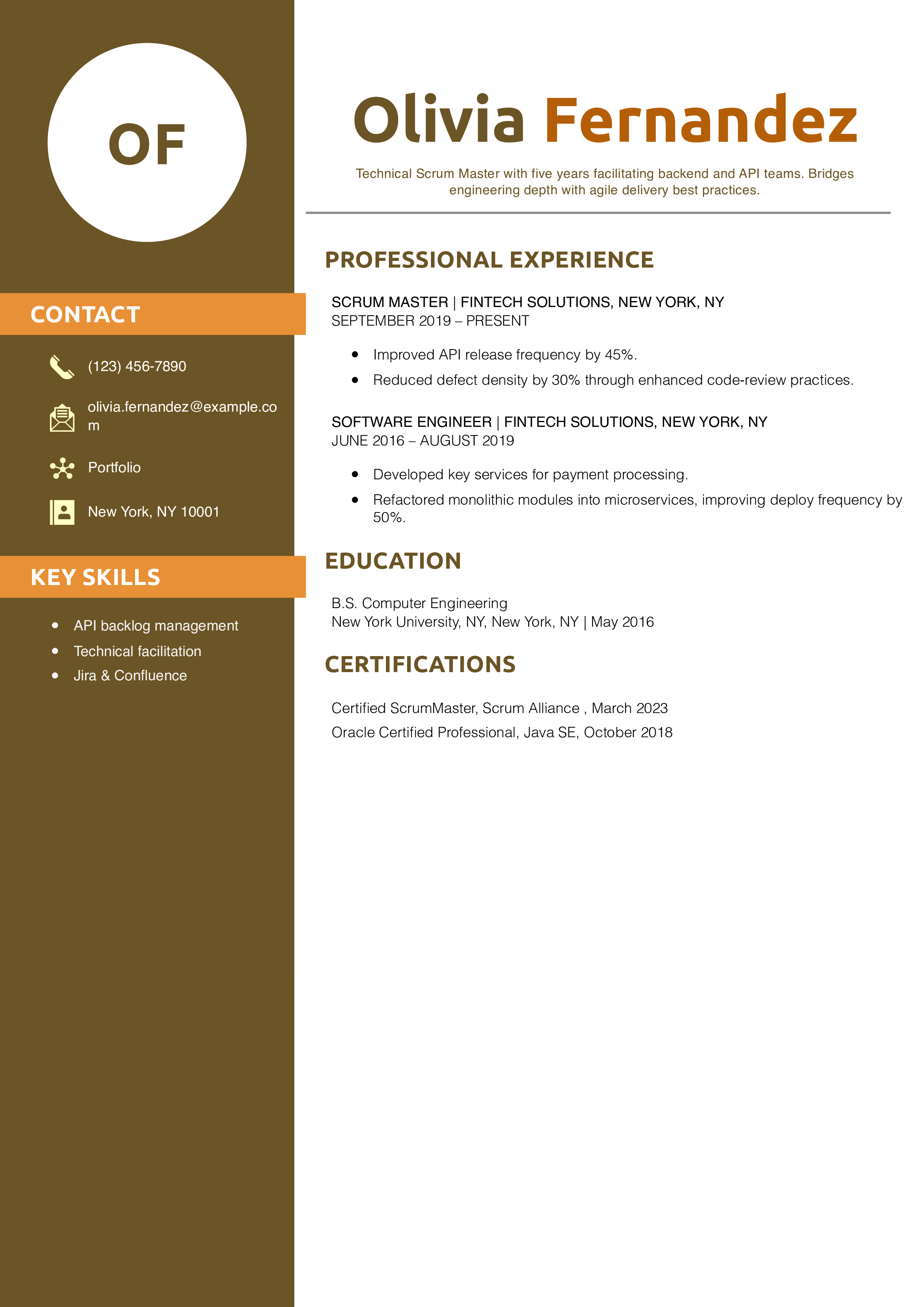 Technical Scrum Master Resume Example