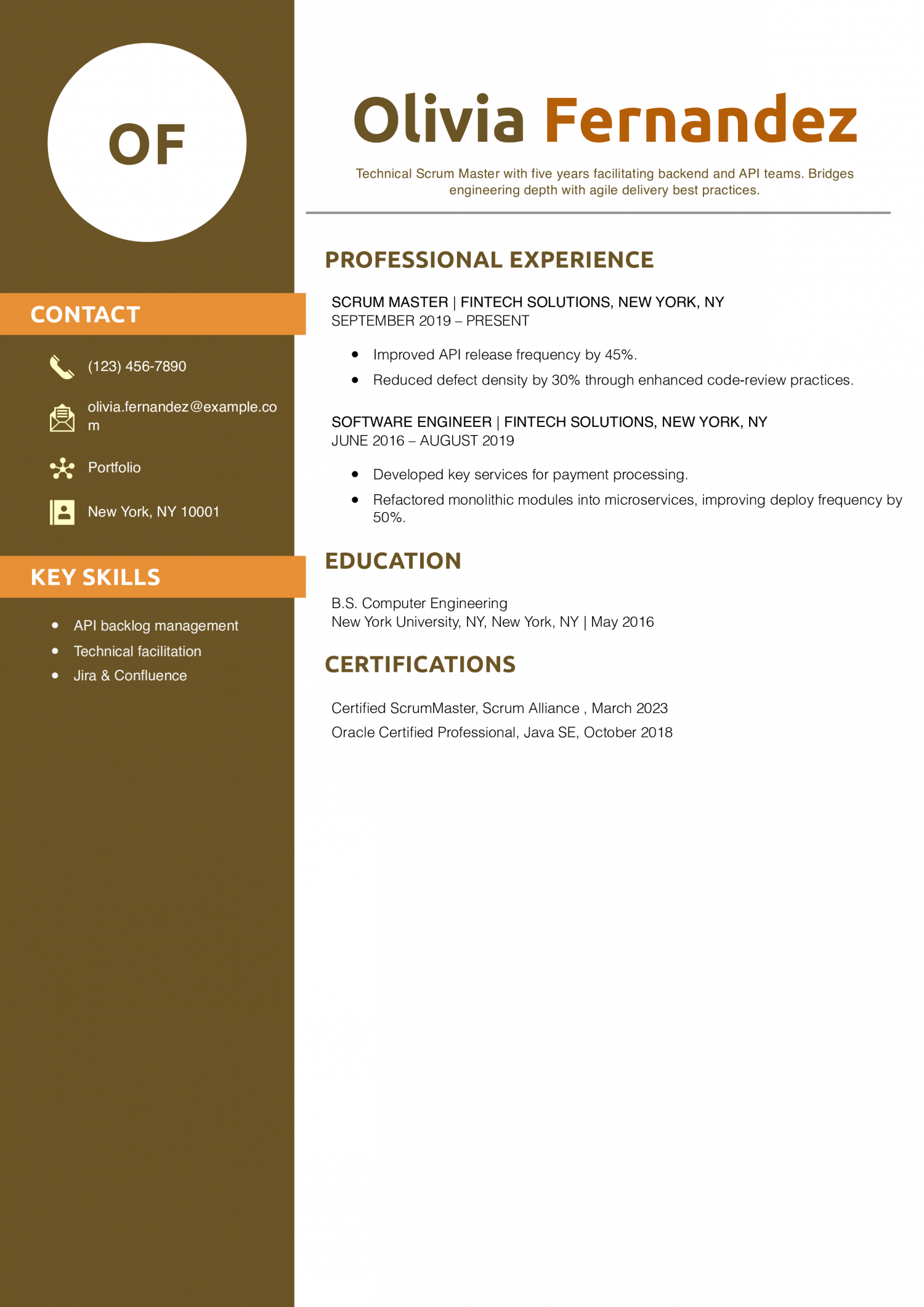 Technical Scrum Master Resume Example