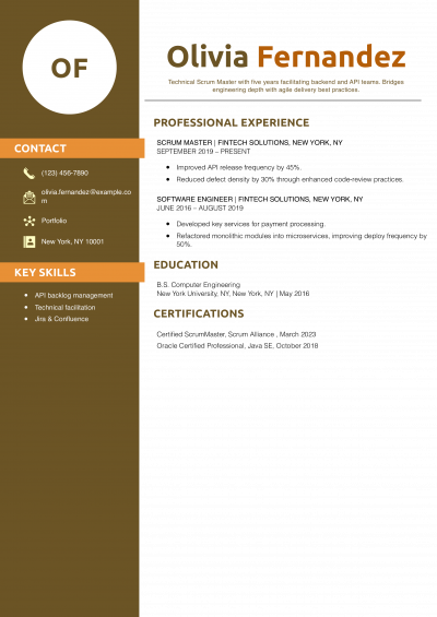Technical Scrum Master Resume Example
