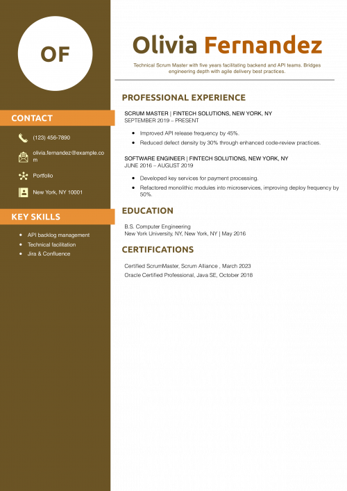 Technical Scrum Master Resume Example