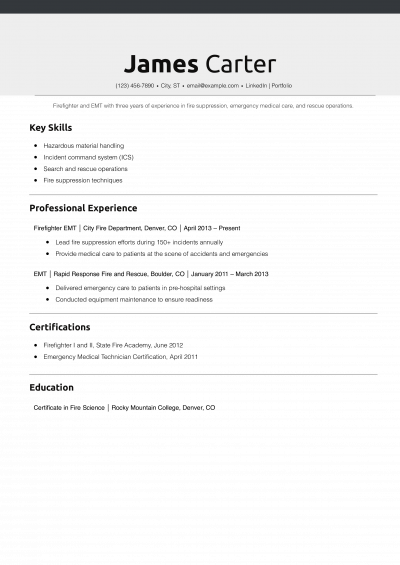 Firefighter EMT Resume Example