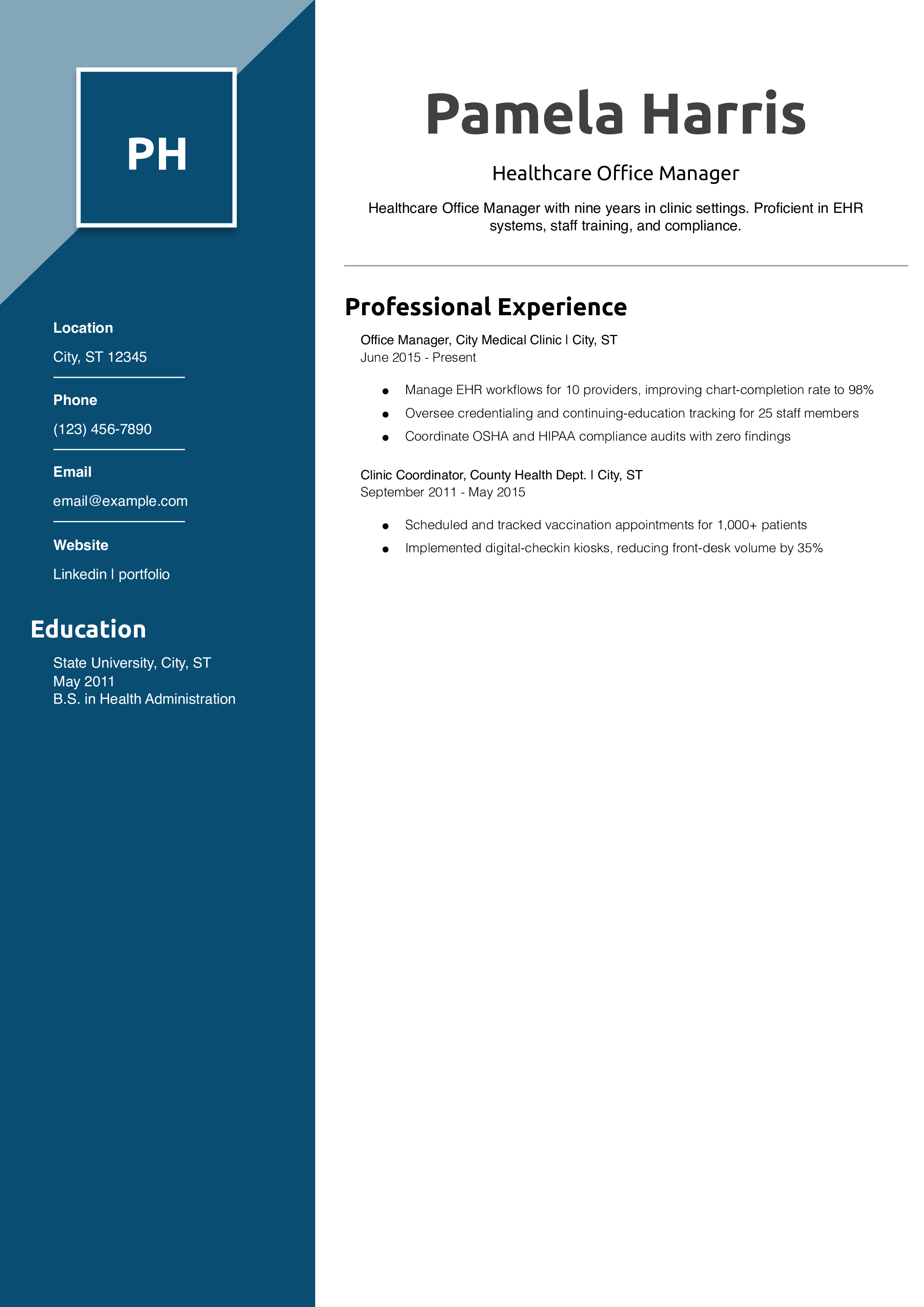 Healthcare Office Manager Resume Example