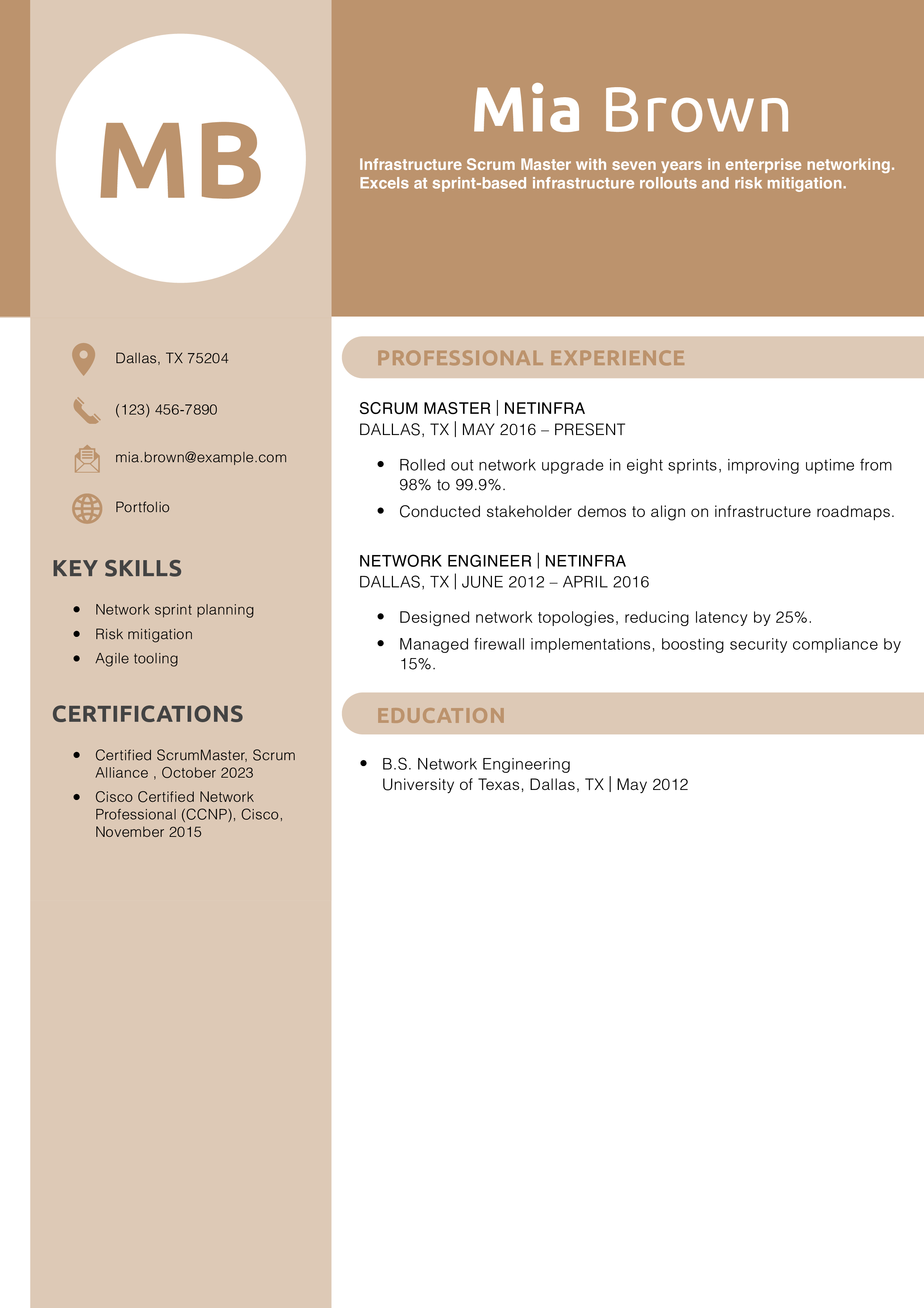 Infrastructure Scrum Master Resume Example