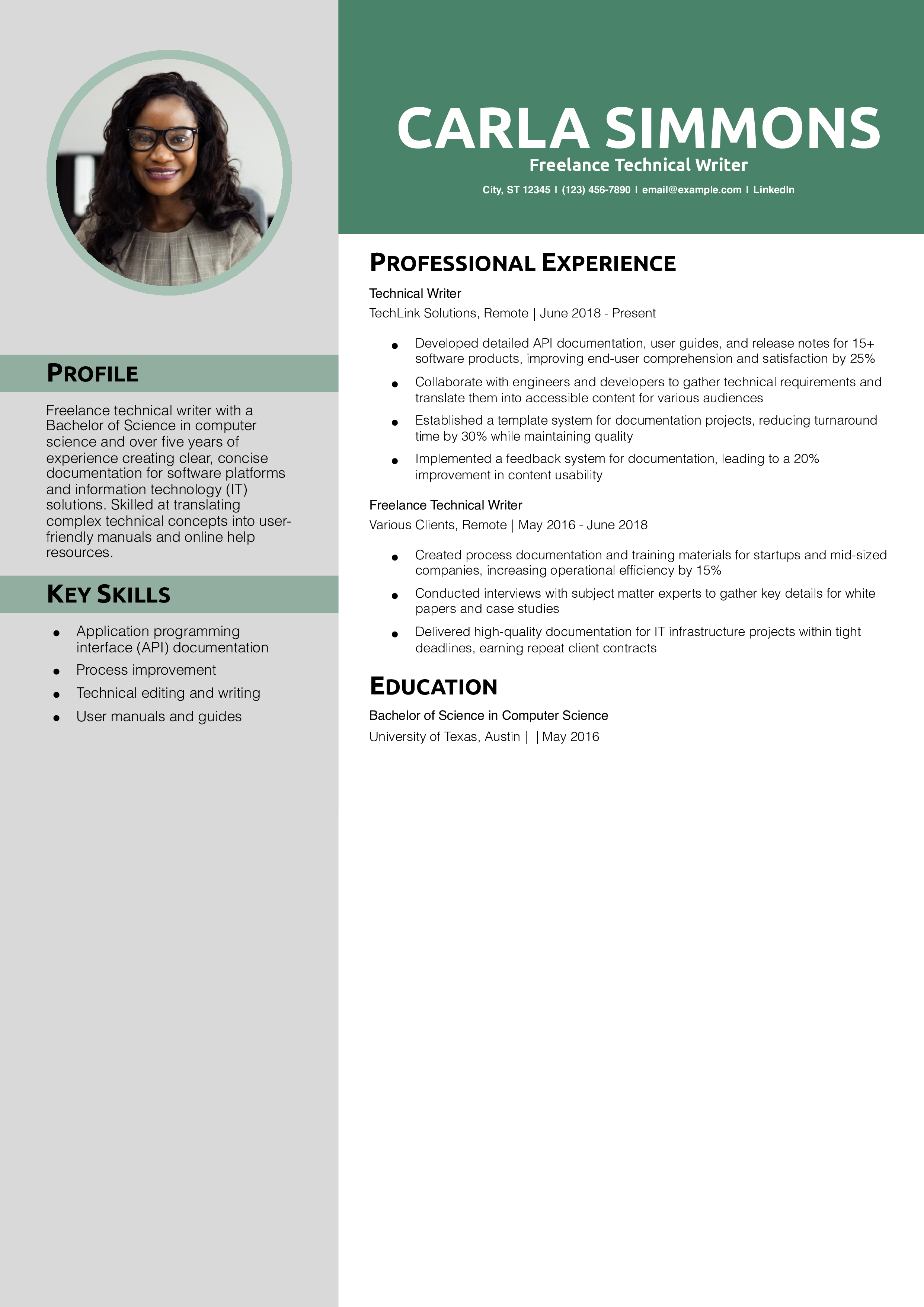 Freelance Technical Writer Resume Example