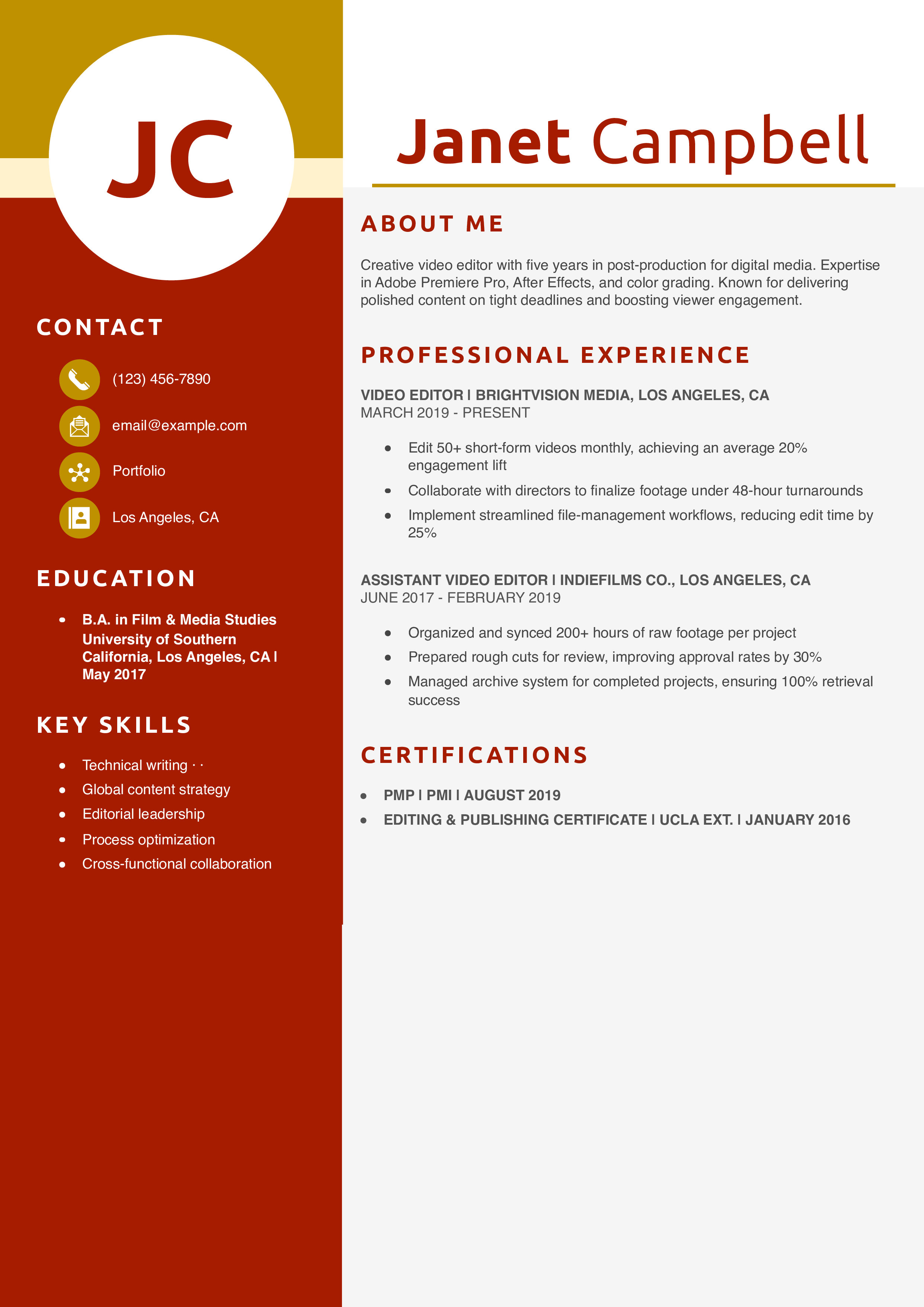 Video Editor Resume Example