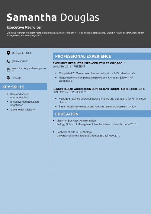 Executive Recruiter Resume Example