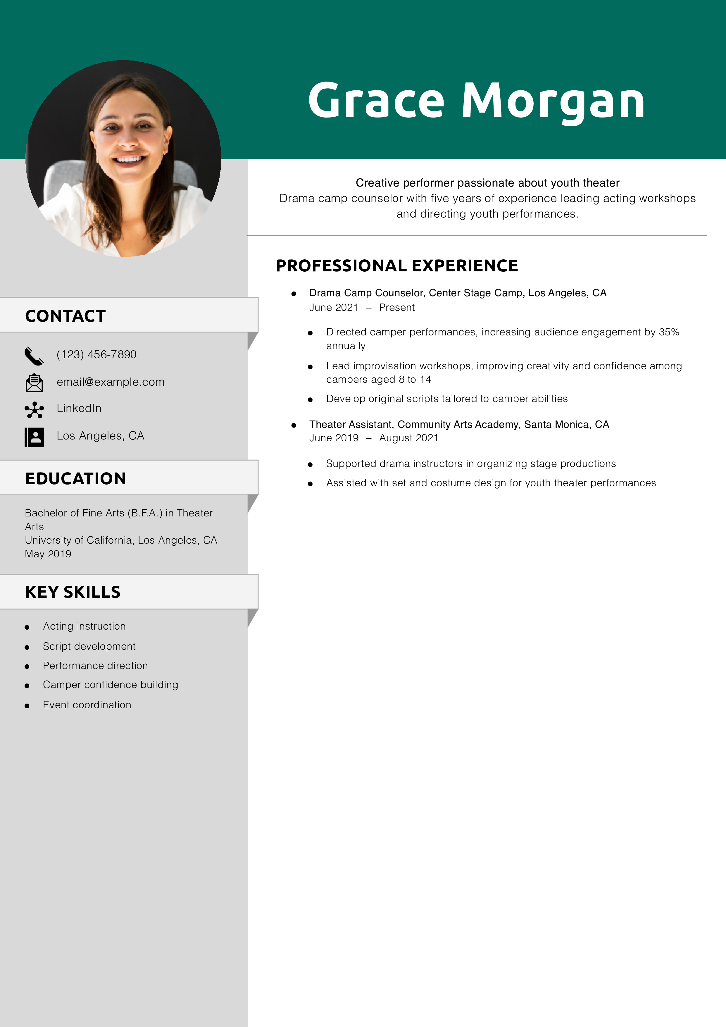 Drama Camp Counselor Resume
