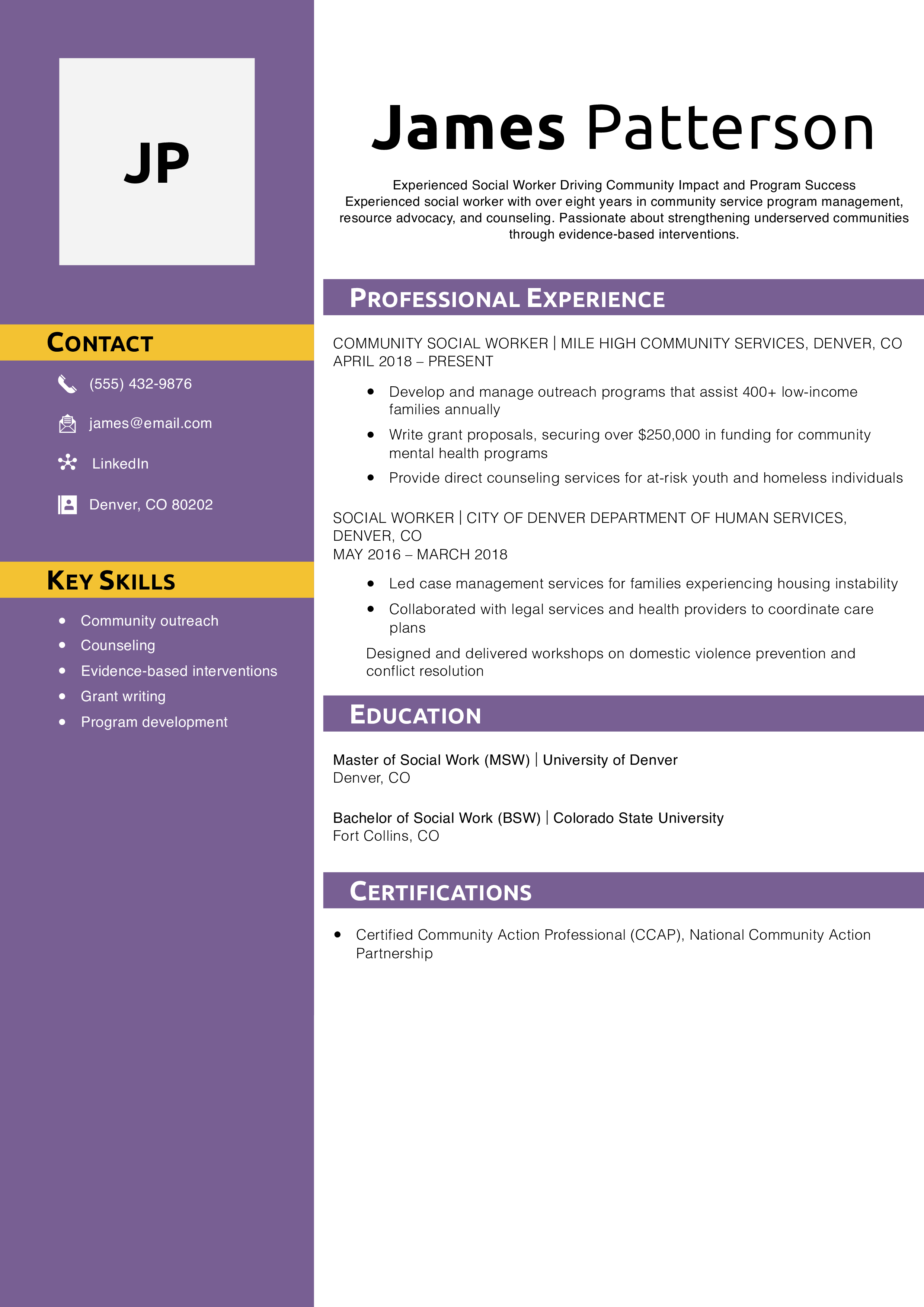 Experienced Social Worker Resume Example