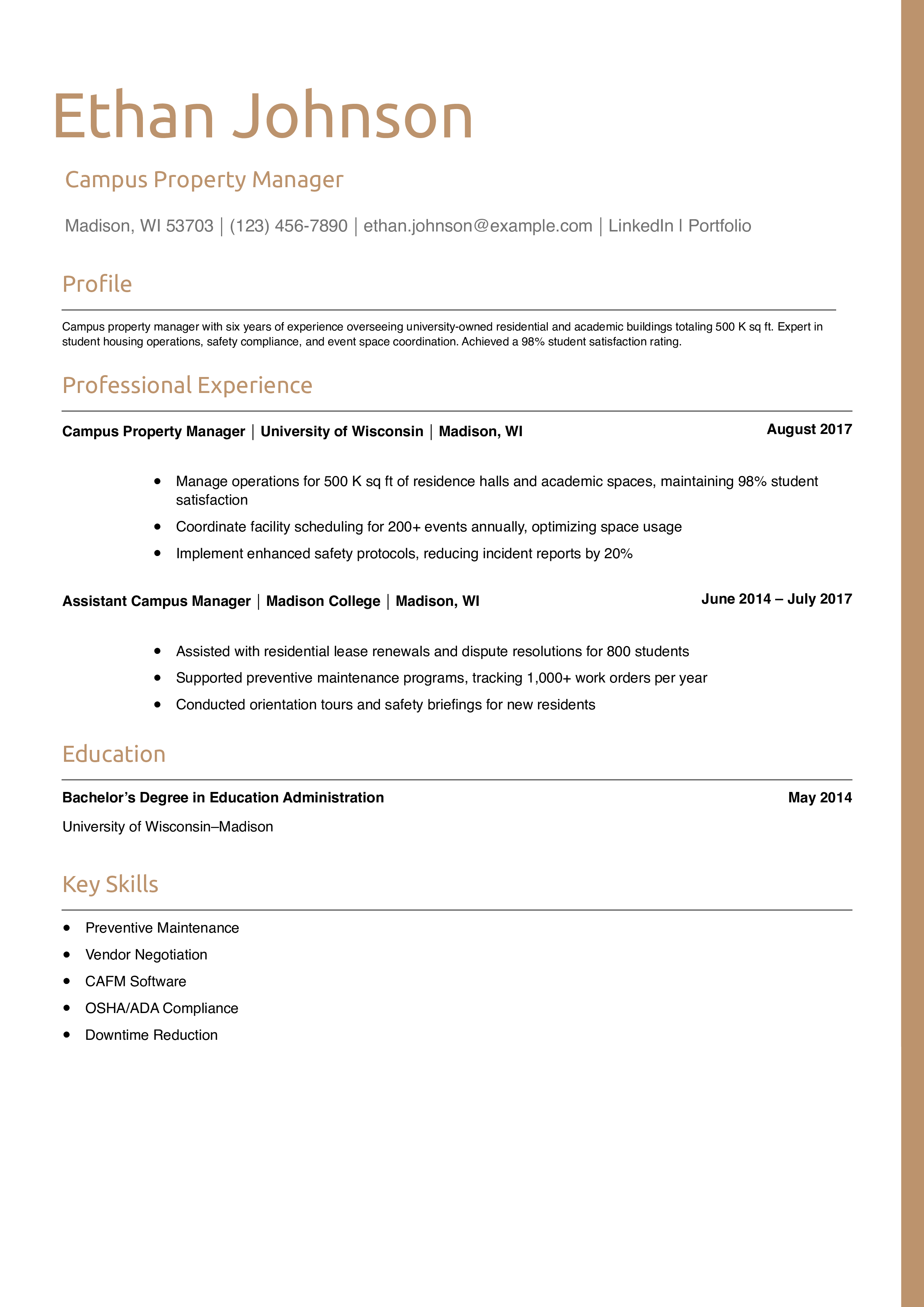 Campus Property Manager Resume Example