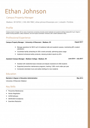 Campus Property Manager Resume Example