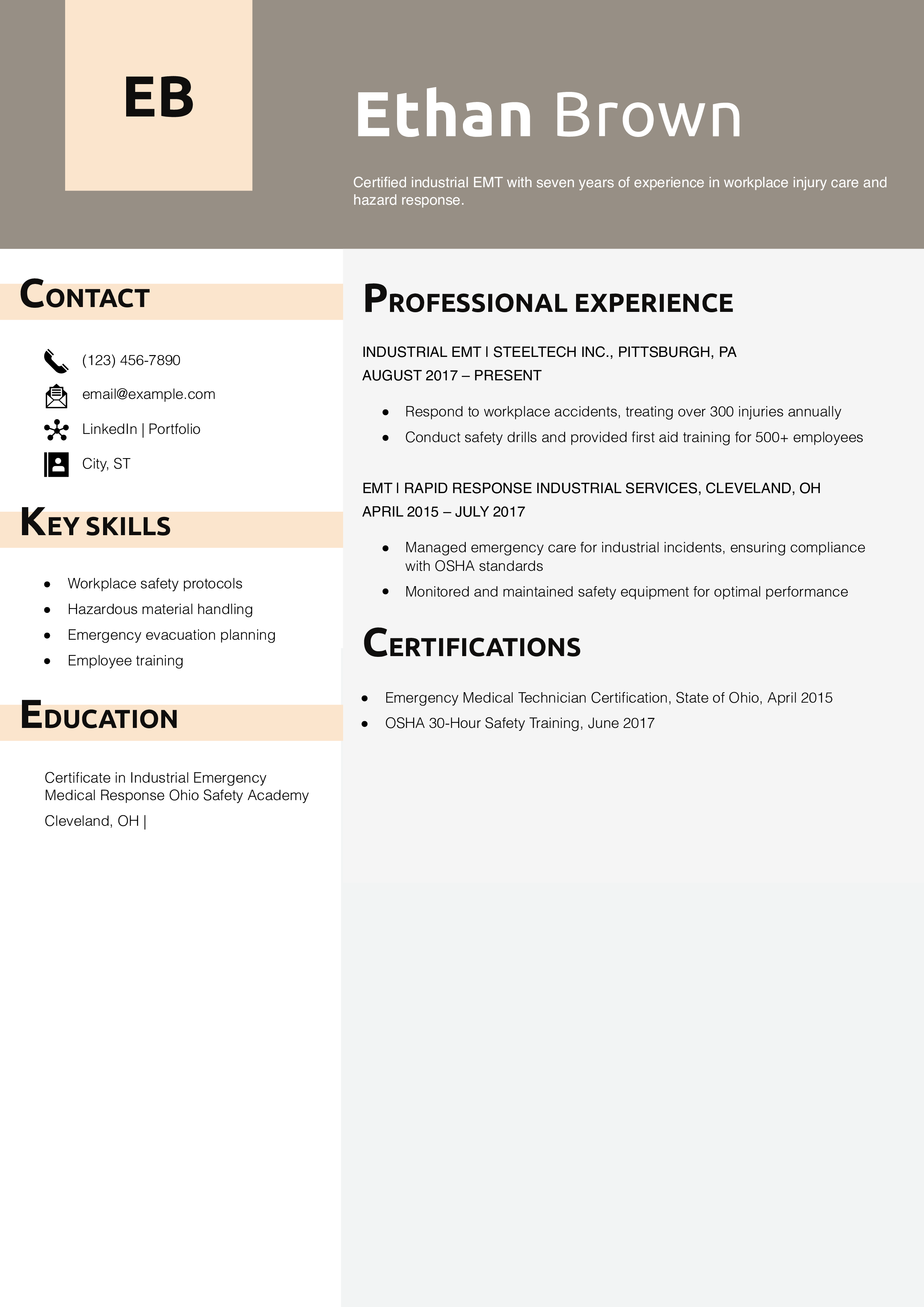 Industrial EMT Resume Example