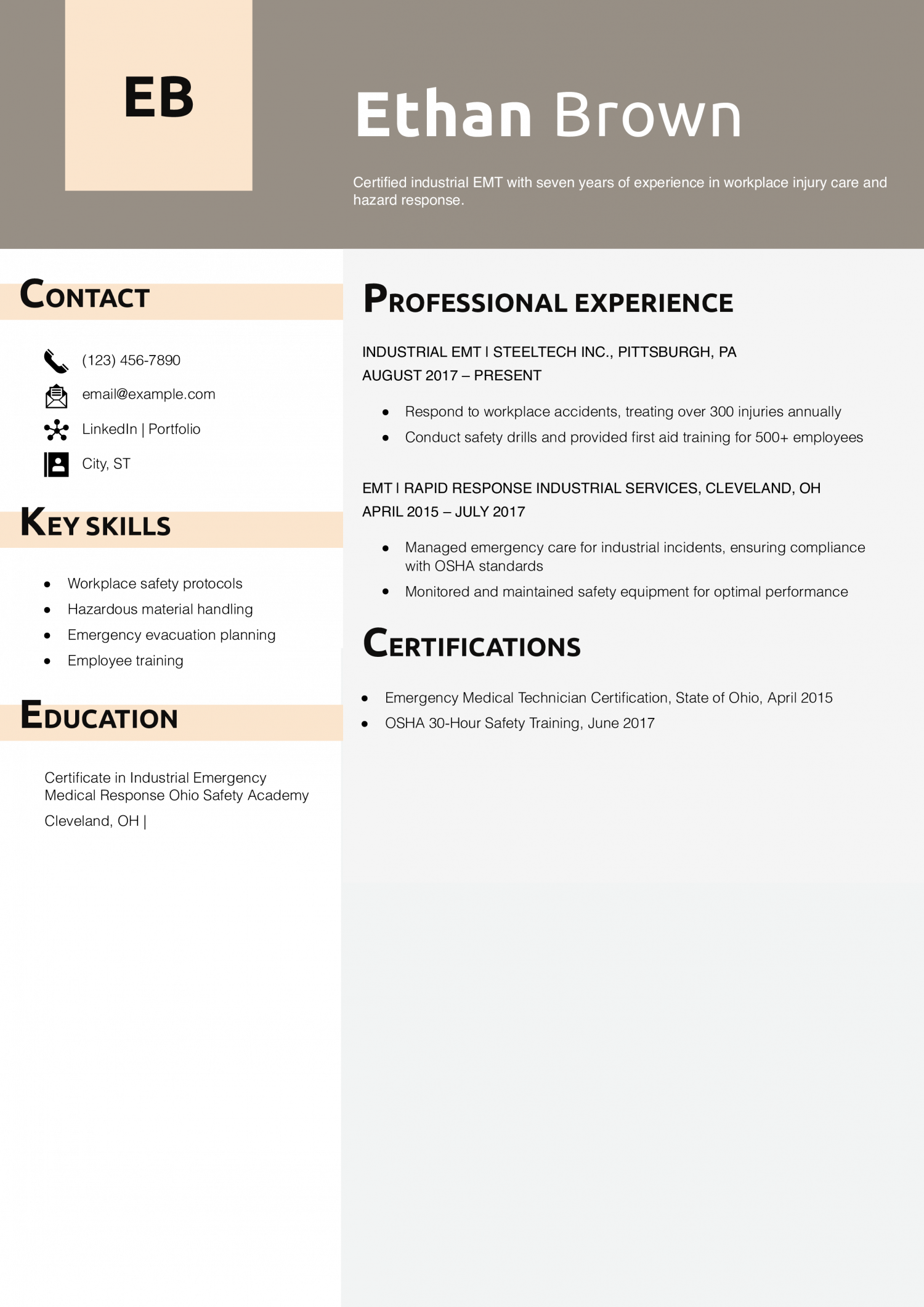 Industrial EMT Resume Example