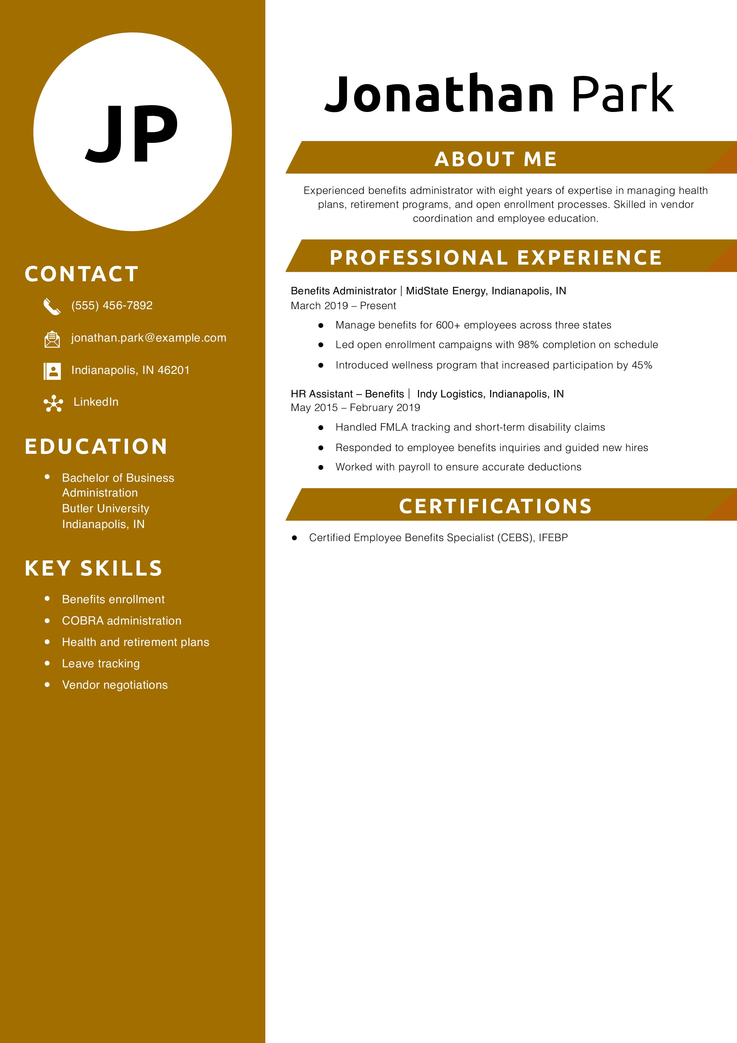 Benefits Administrator Resume Example