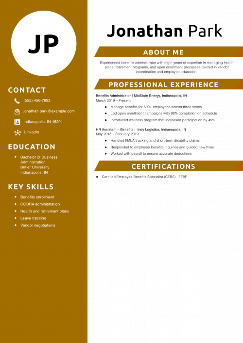 Benefits Administrator Resume Example