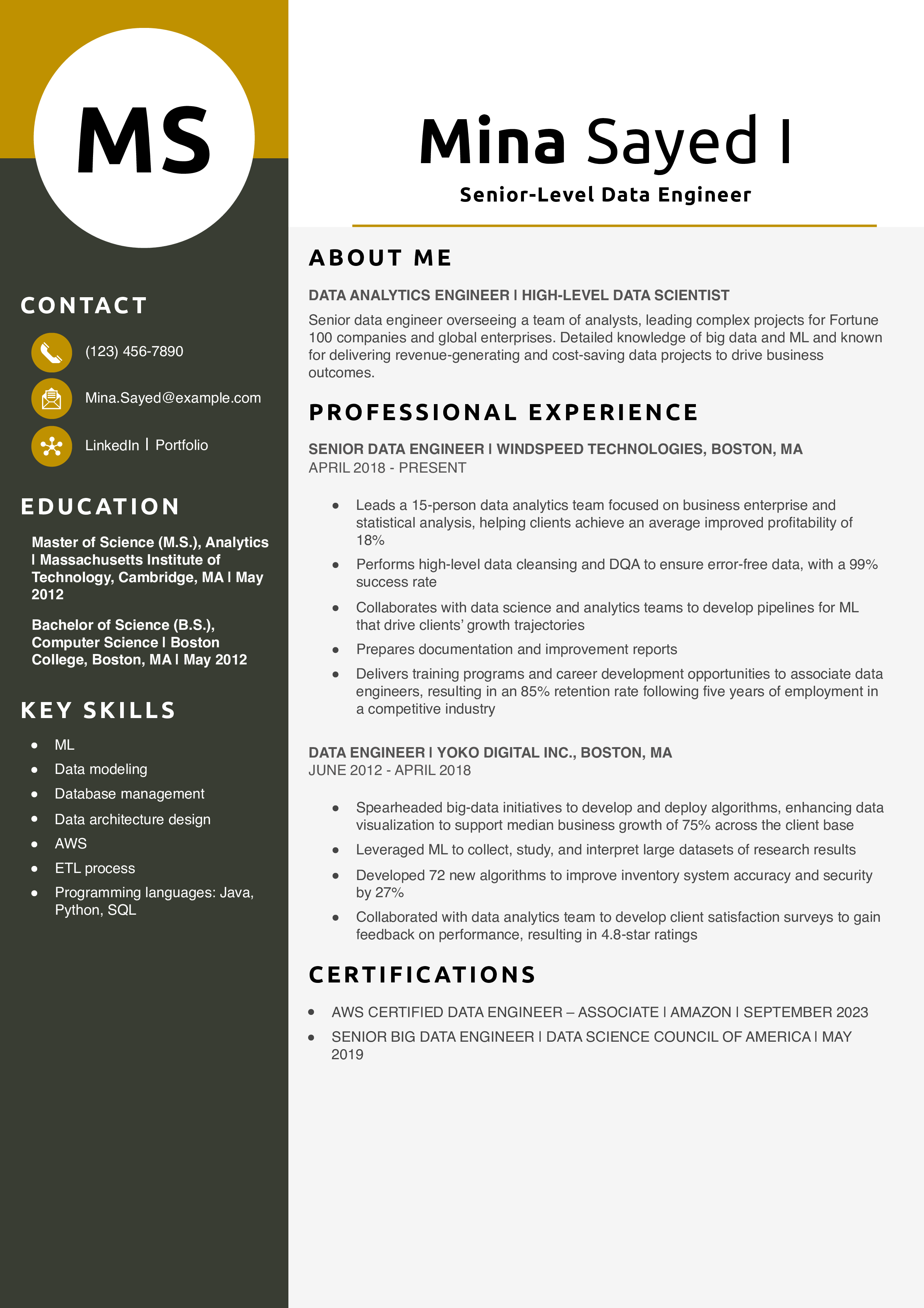 Senior-Level Data Engineer Resume Example