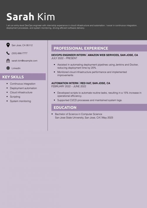 Entry-Level DevOps Engineer Resume Example