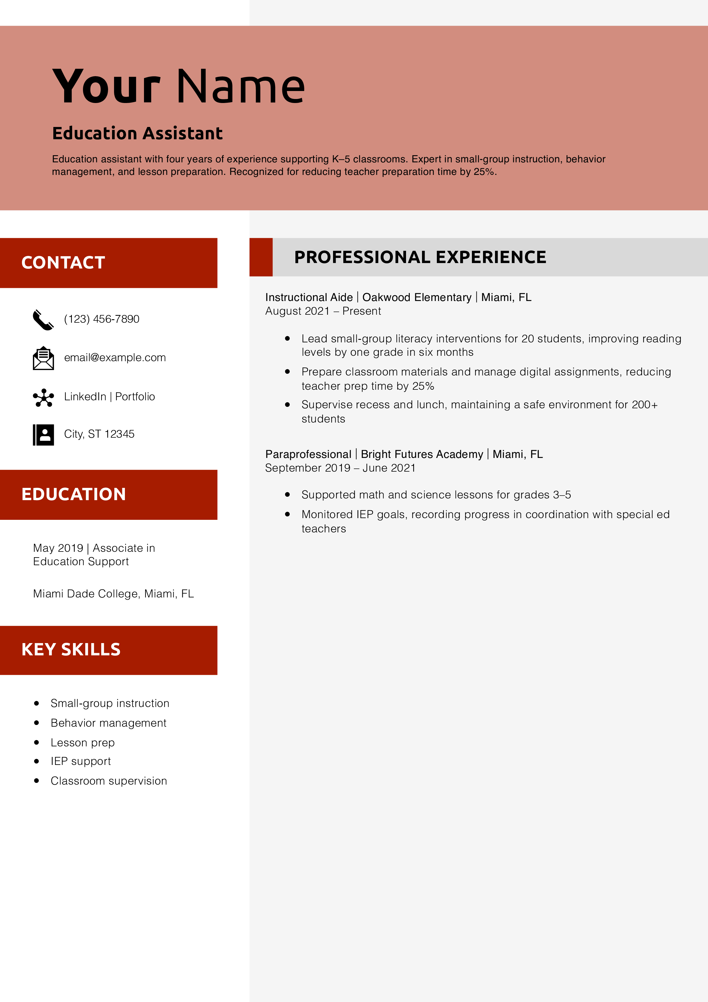 Education Assistant Resume Example