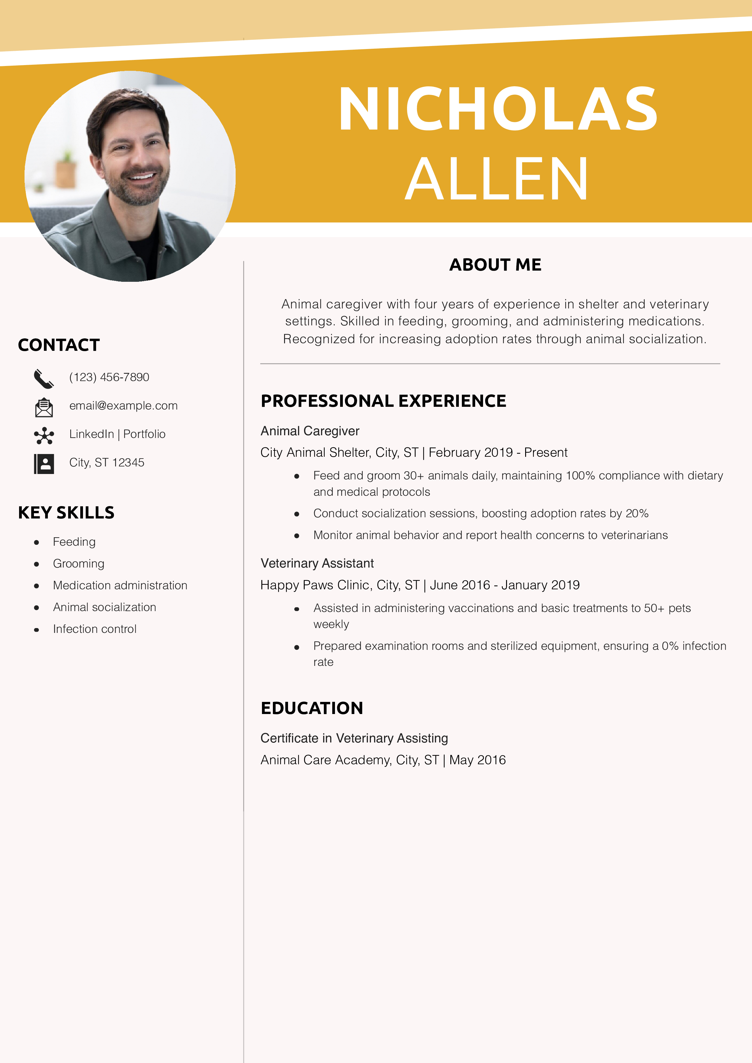 Animal Caregiver Resume Example