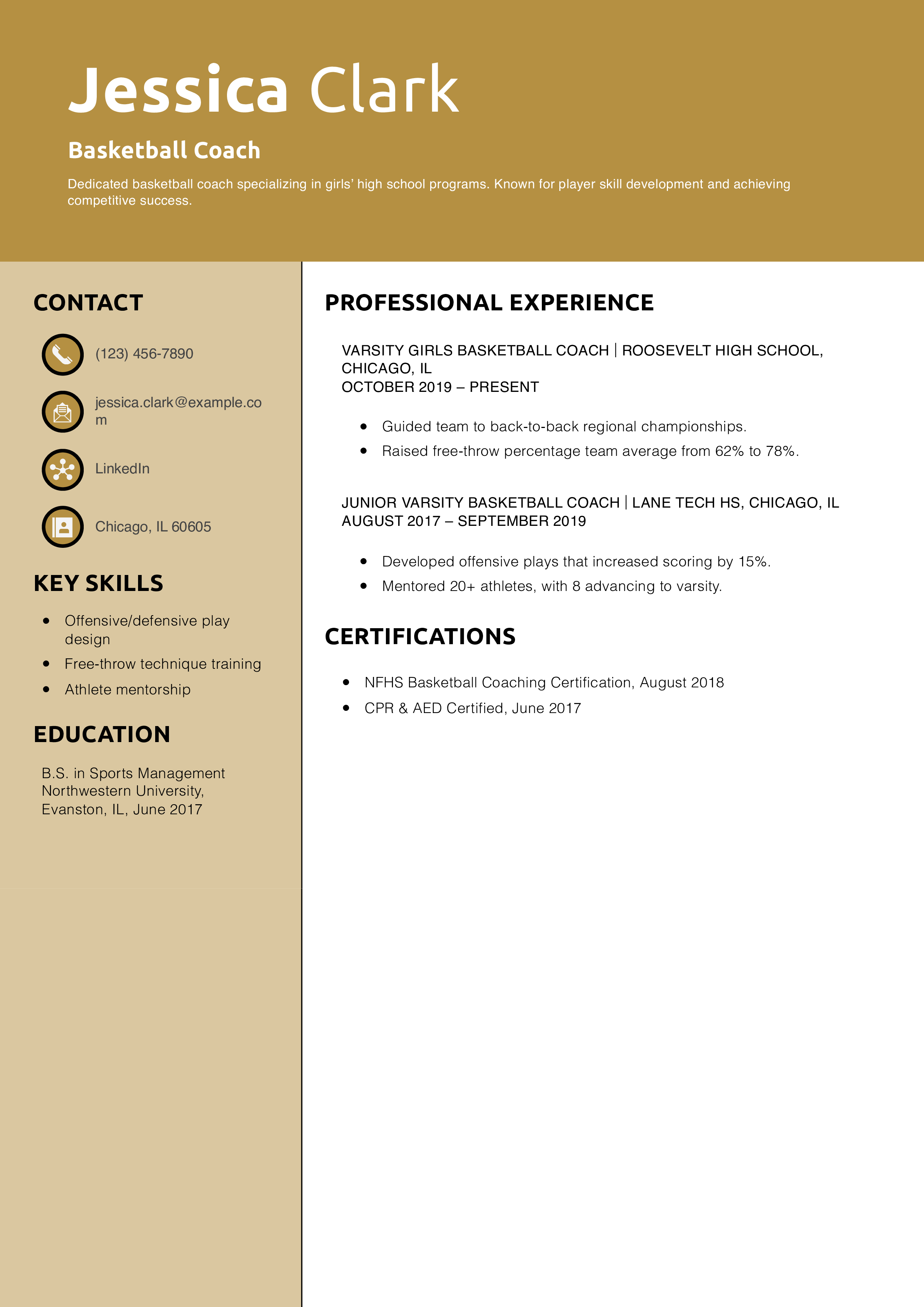 Basketball Coach Resume Example