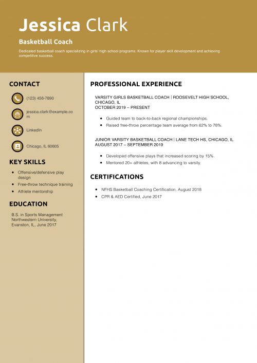 Basketball Coach Resume Example