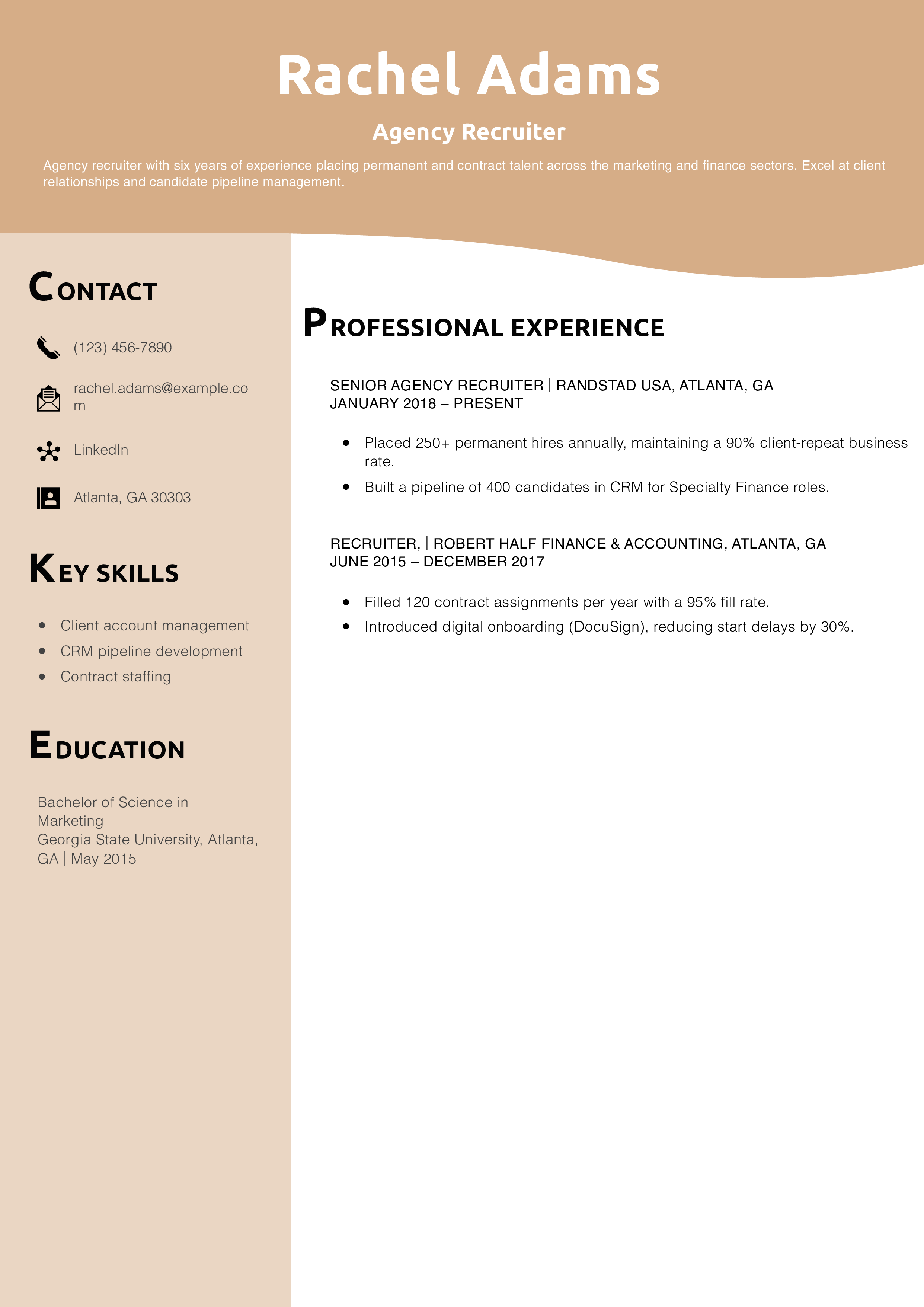 Agency Recruiter Resume Example