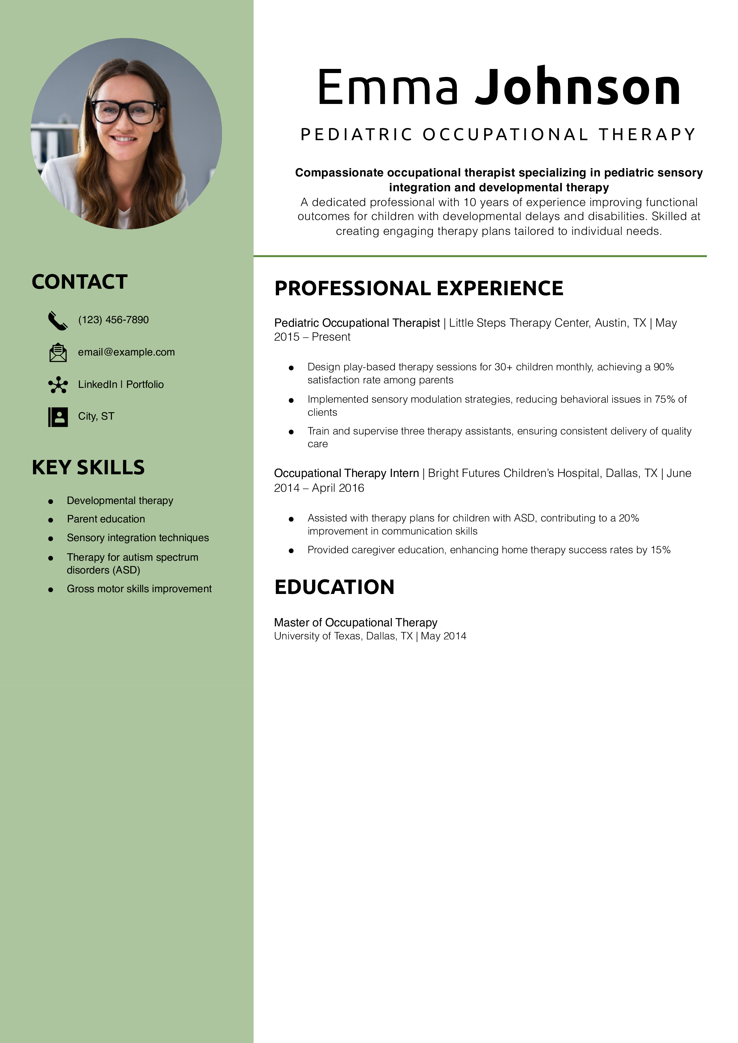 Pediatric Occupational Therapy Resume