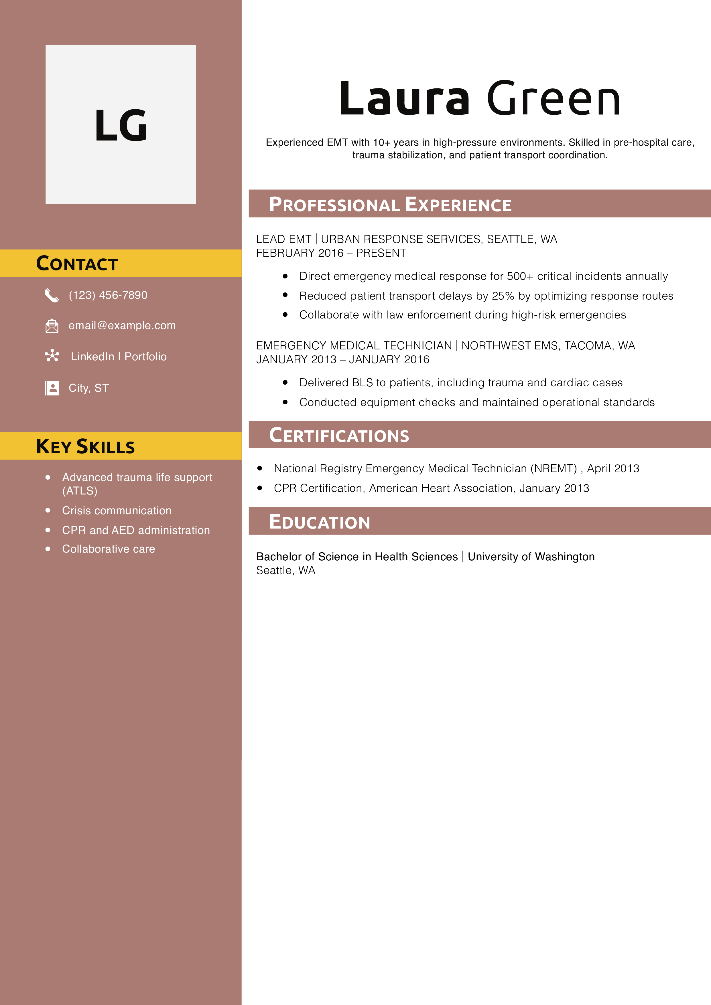 EMT Resume PDF Example