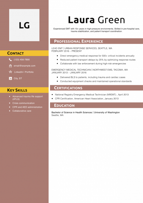 EMT Resume PDF Example