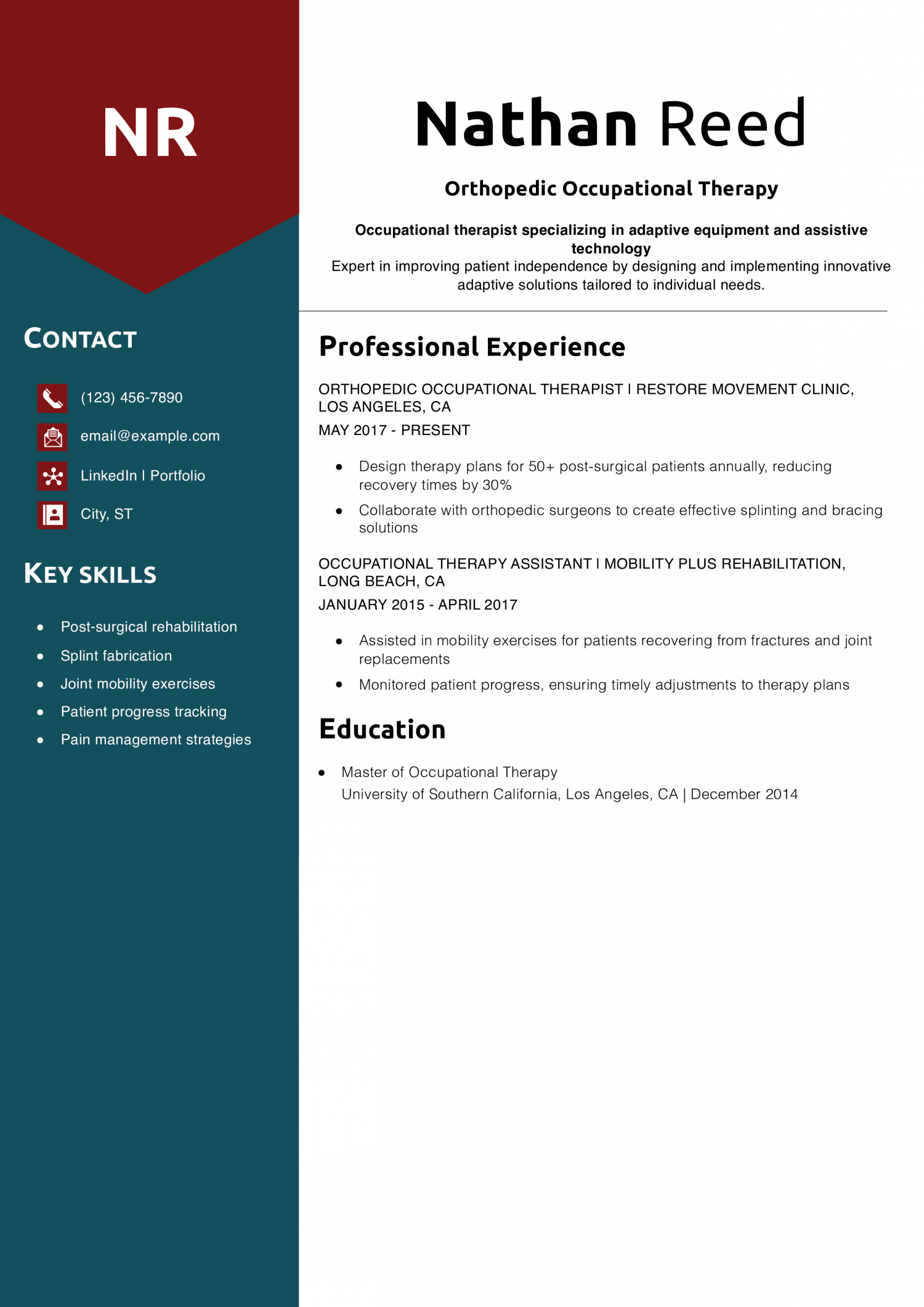 Orthopedic Occupational Therapy Resume