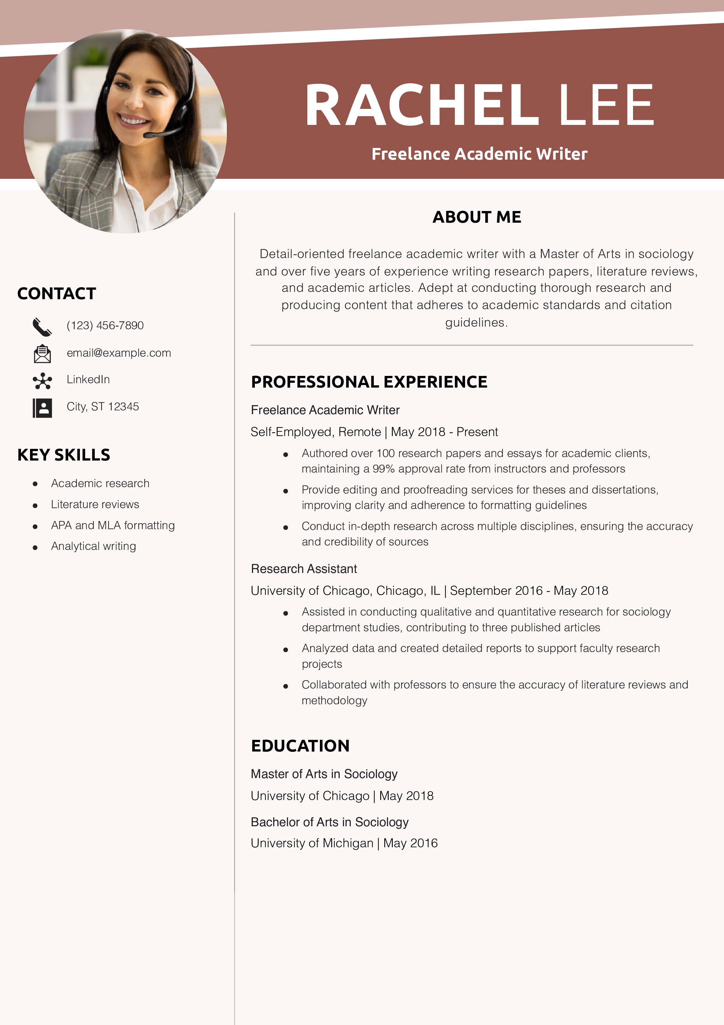Freelance Academic Writer Resume Example