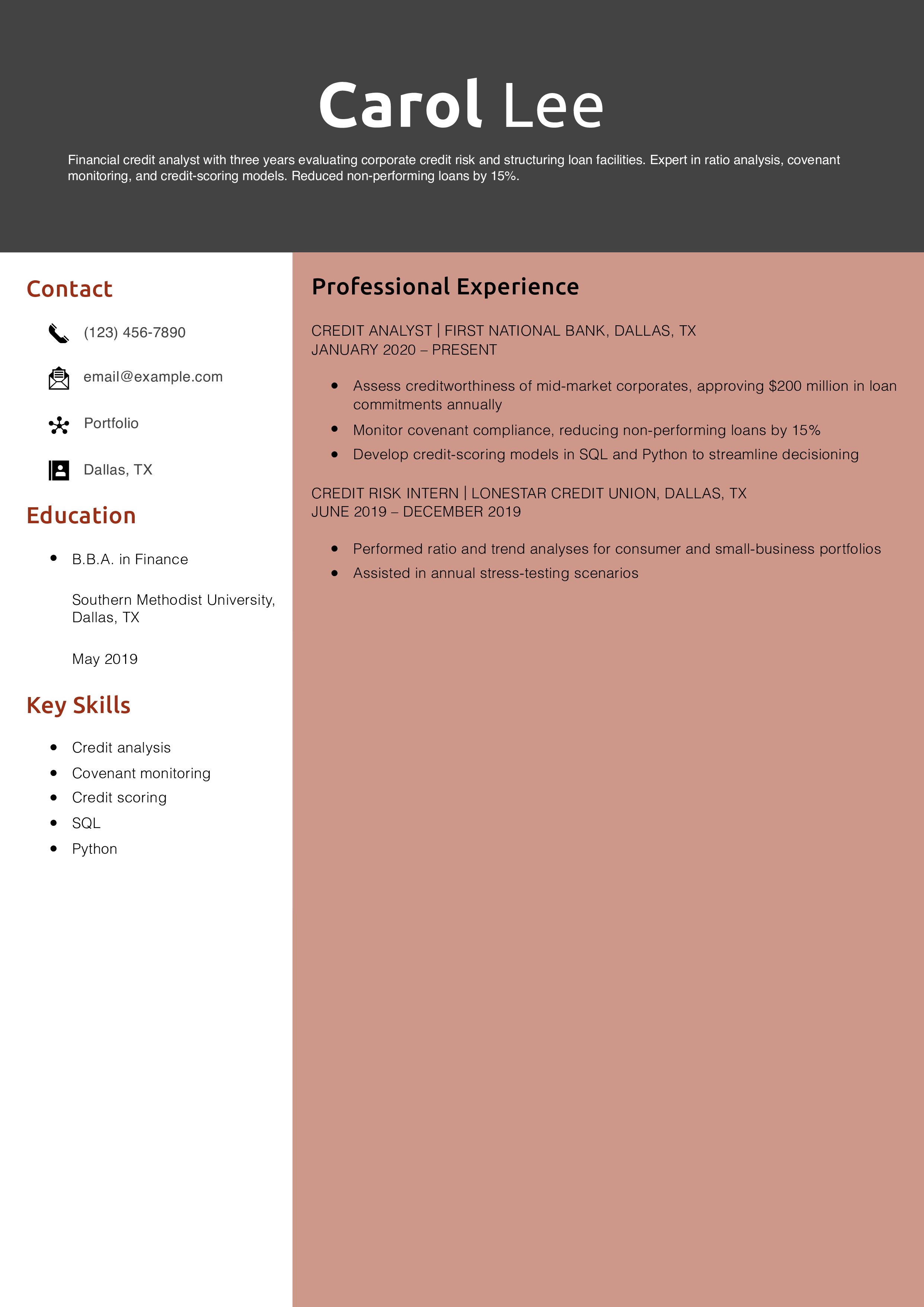 Financial Credit Analyst Resume Example