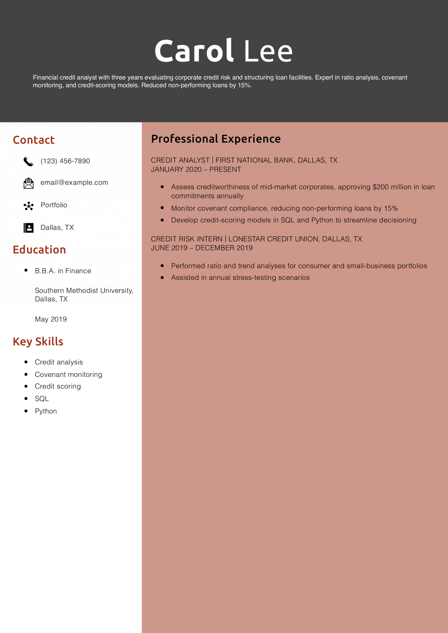 Financial Credit Analyst Resume Example