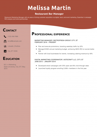 Restaurant Marketing Manager Resume Example