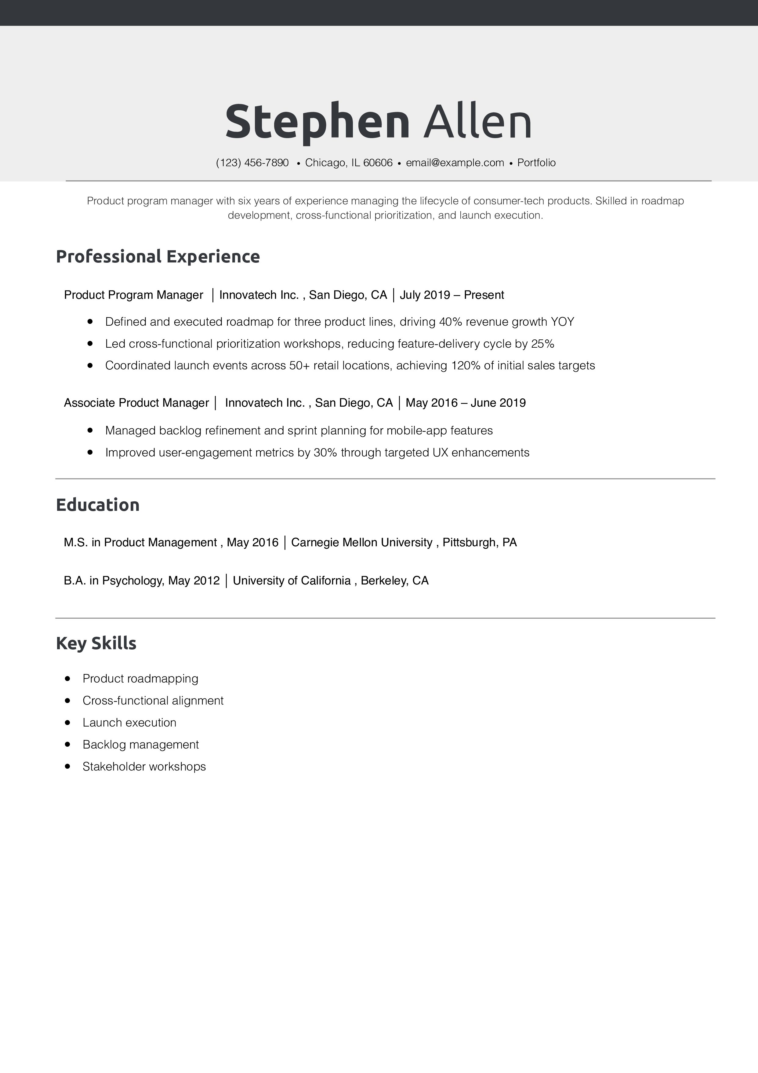Product Program Manager Resume Example