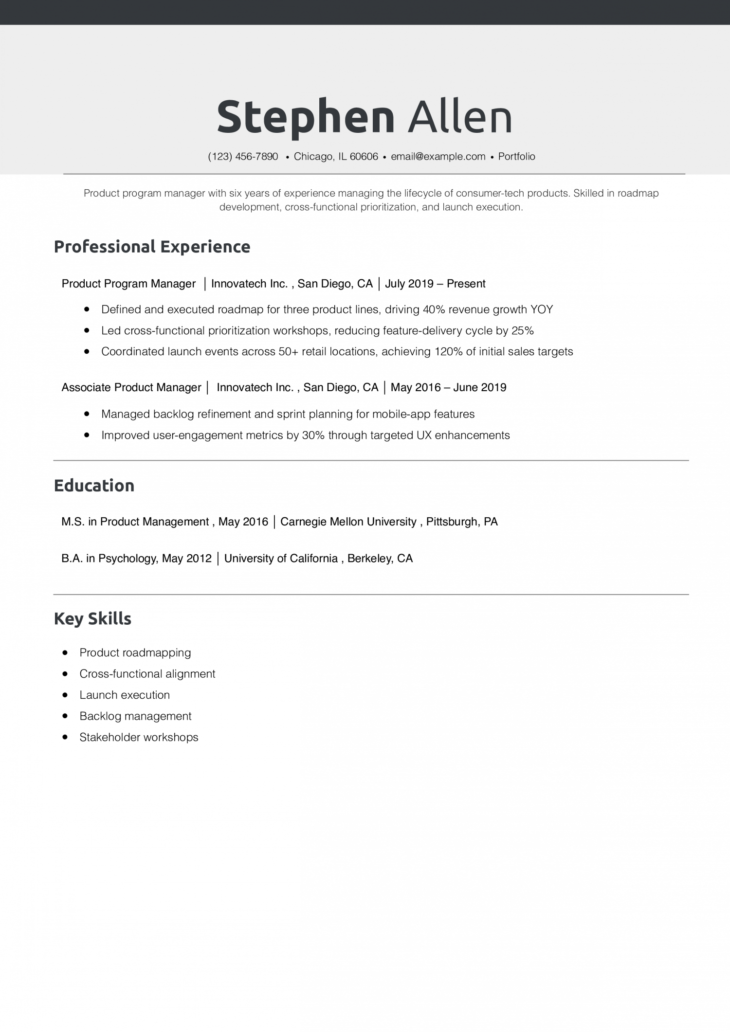 Product Program Manager Resume Example