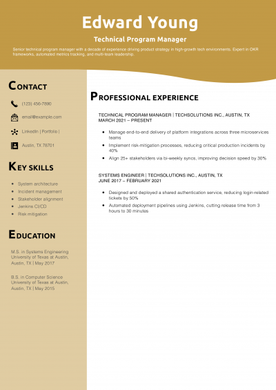 Technical Program Manager Resume Example