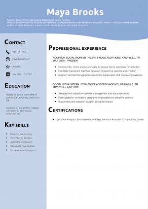 Adoption Social Worker Resume Example