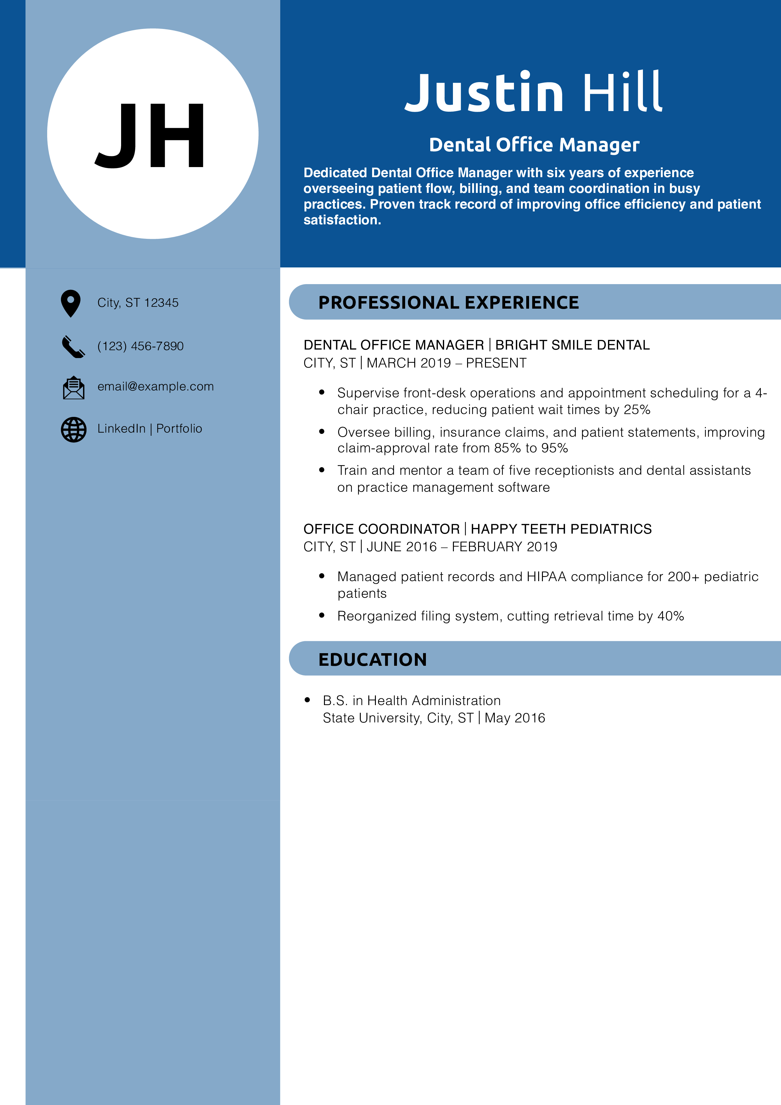 Dental Office Manager Resume Example
