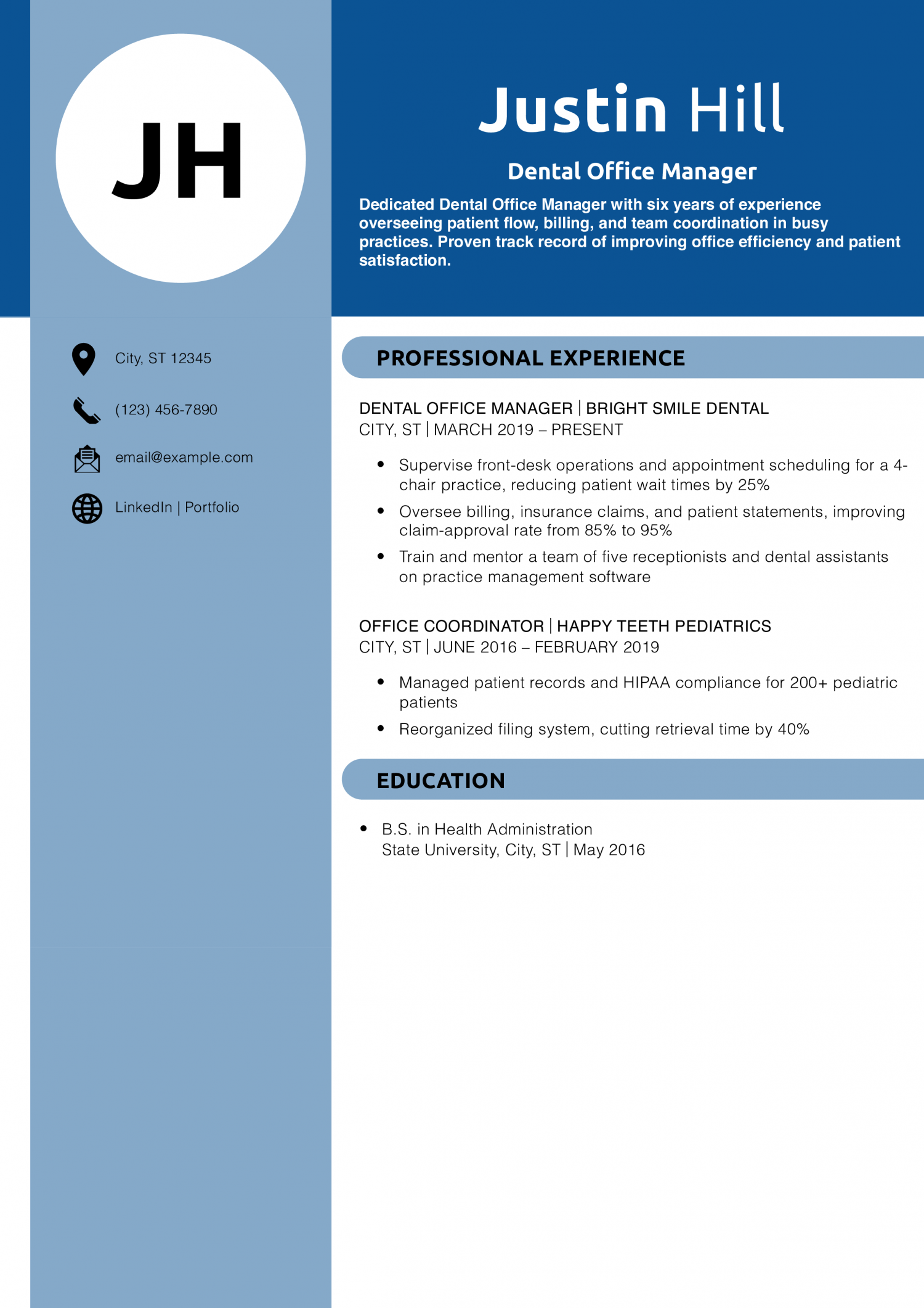 Dental Office Manager Resume Example