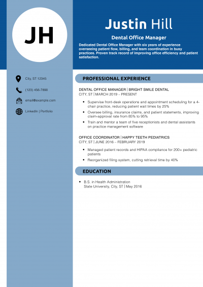  Dental Office Manager Resume Example